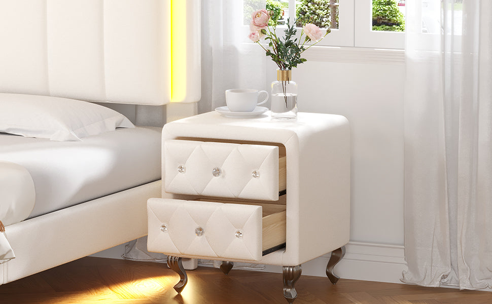 Comodino Bianco Ecopelle Gambe Metallo