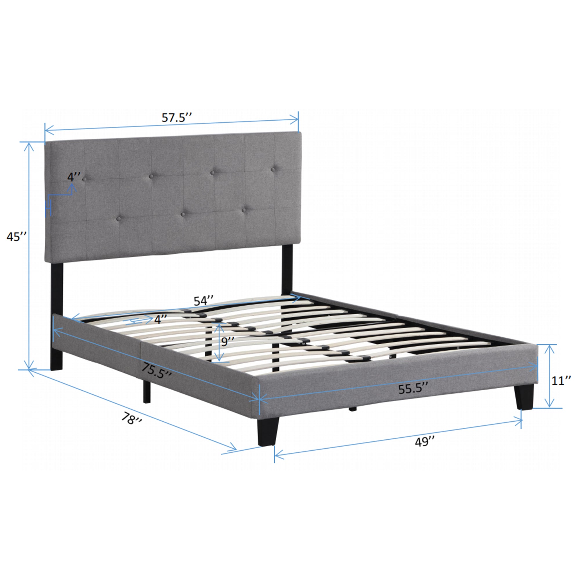 Letto Full Size Imbottito Lino Grigio