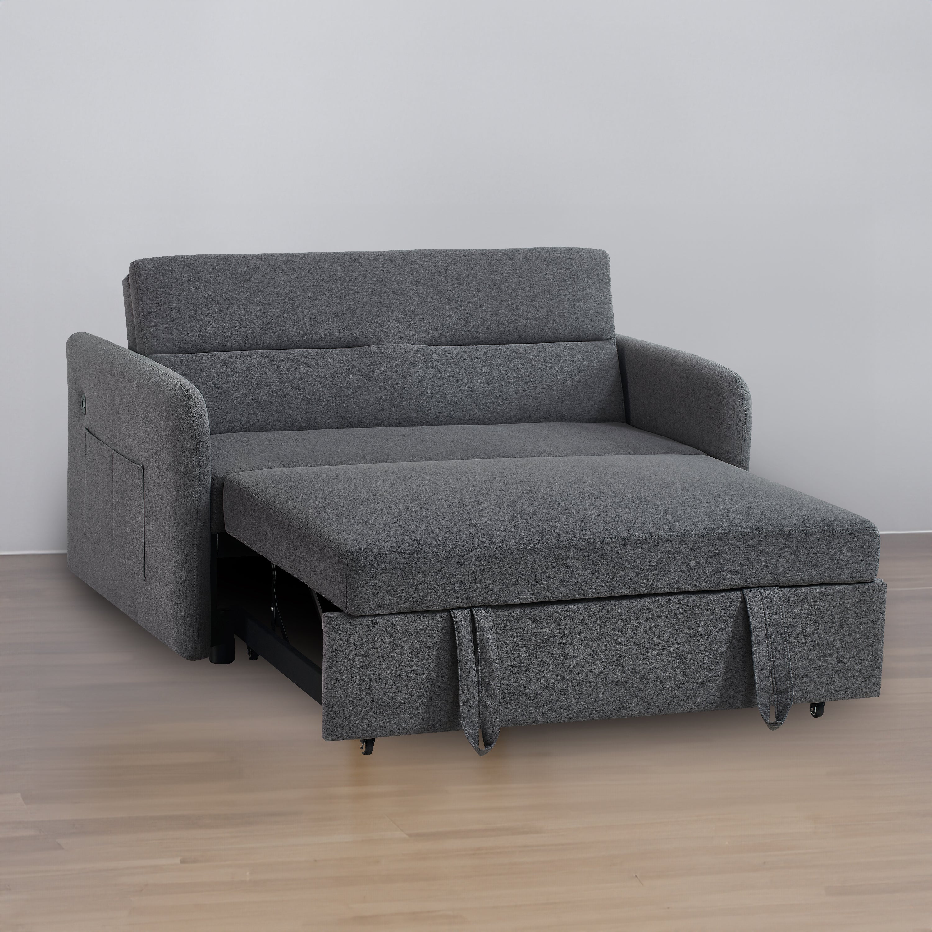 Divano Letto Twins in Tessuto Grigio con USB