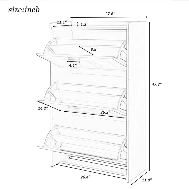 U-Can Shoe Storage Cabinet for Entryway with 3 Flip Drawers, Modern Shoe Organizer Cabinet, Free Standing Shoe Rack Black