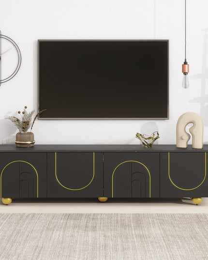 U-Can modern TV stand for TVs under 75 inches with a storage cabinet top marble pattern and circular stand YES