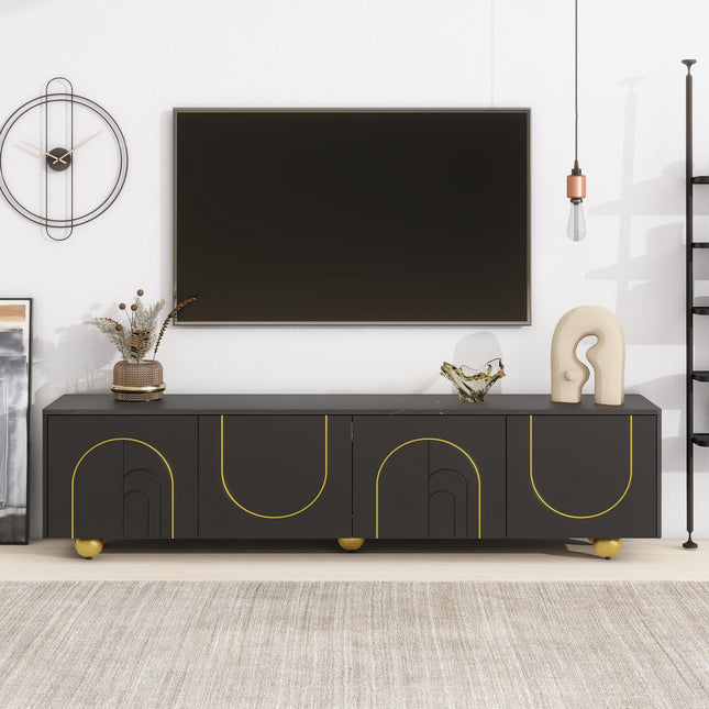 U-Can modern TV stand for TVs under 75 inches with a storage cabinet top marble pattern and circular stand YES