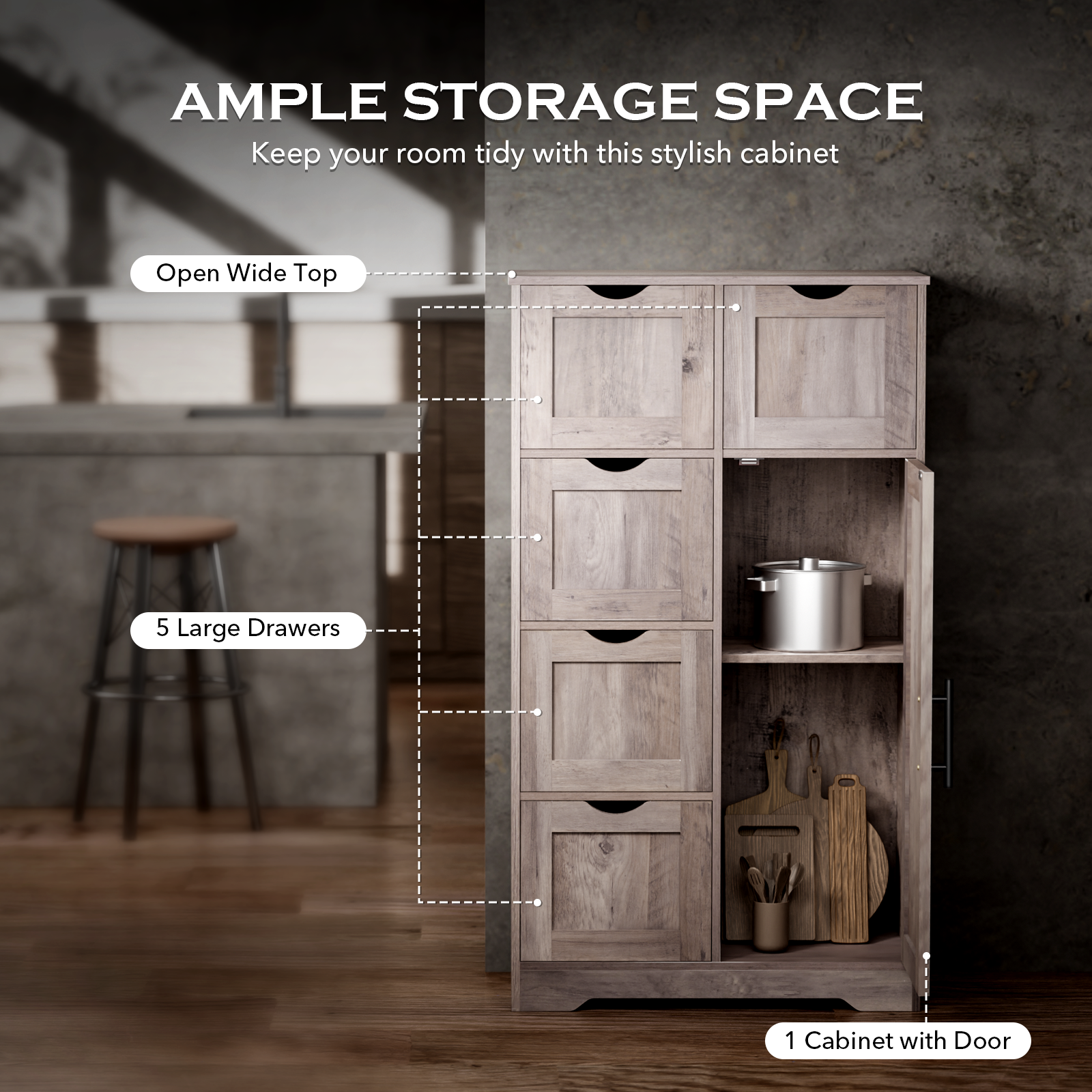 Mobile Bagno 5 Cassetti 1 Anta Grigio