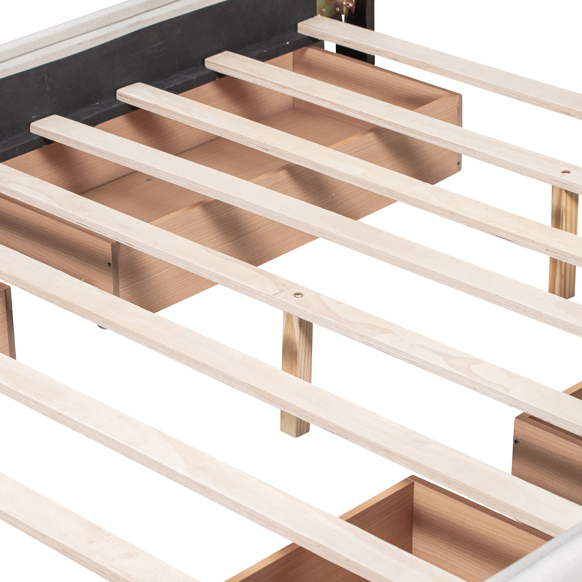 Letto Queen Imbottito 4 Cassetti Beige