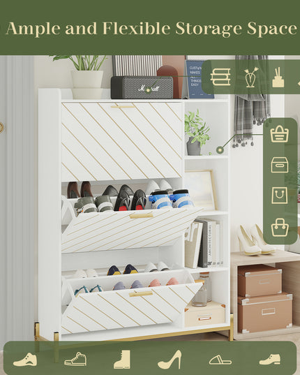 Shoe Cabinet with 3 Flip Drawers & Open Shelves, Modern Entryway Shoe Storage Cabinet Slim, Narrow Hidden Shoe Rack for Heels