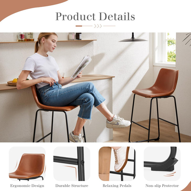 Metal Bar Stools Counter Height- Dining Chair Set of 2