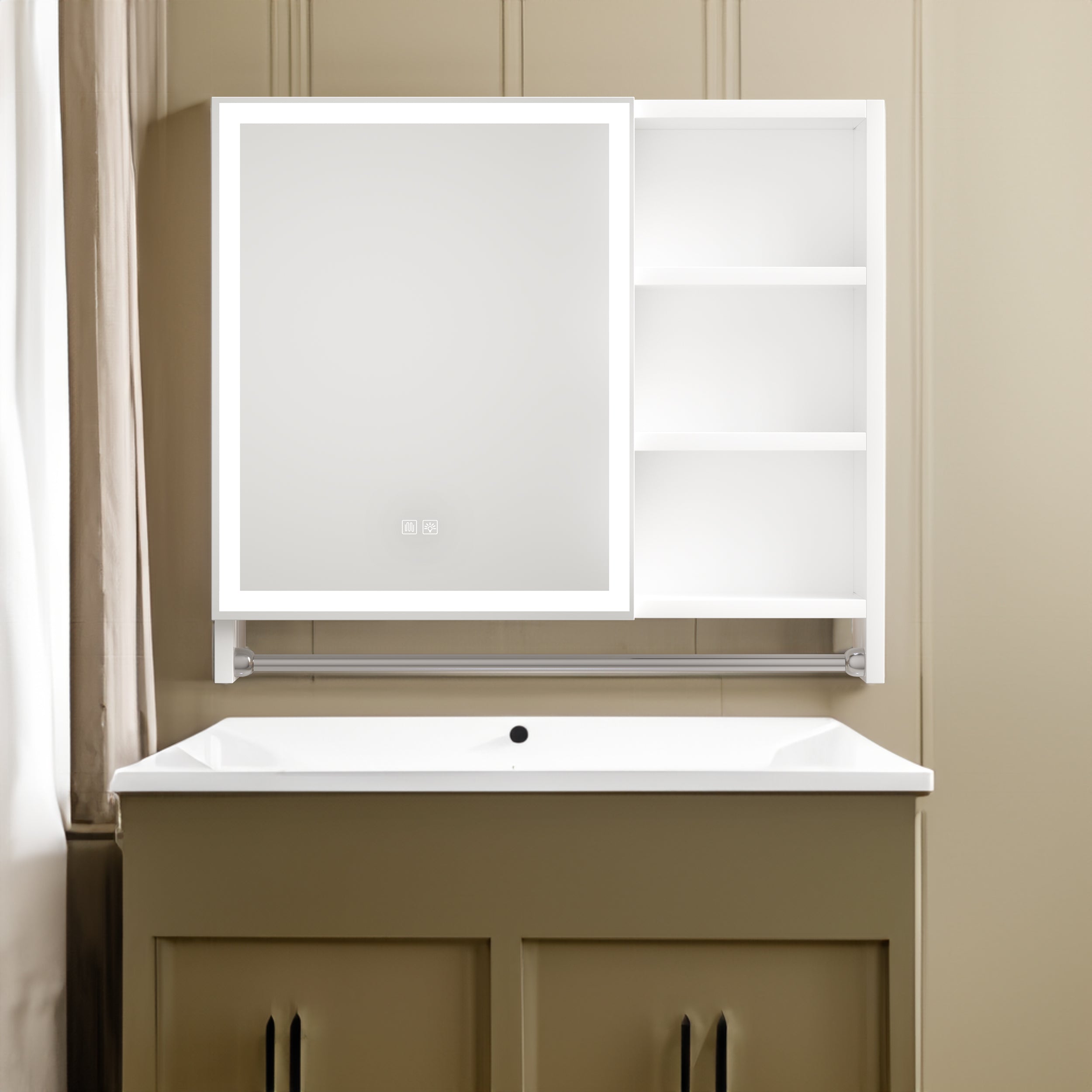Armadietto Bagno LED 81x70cm con Specchio