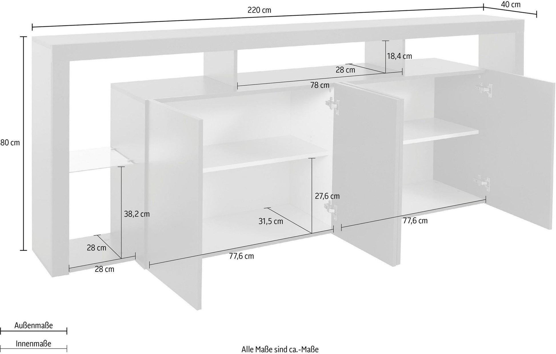 Credenza ESSENTIAL 4 ante da 220 cm.