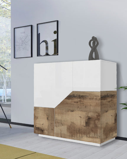 Credenza ALIEN da 80 cm - Bianco laccato lucido / Acero Pereira Bianco laccato lucido Acero Pereira