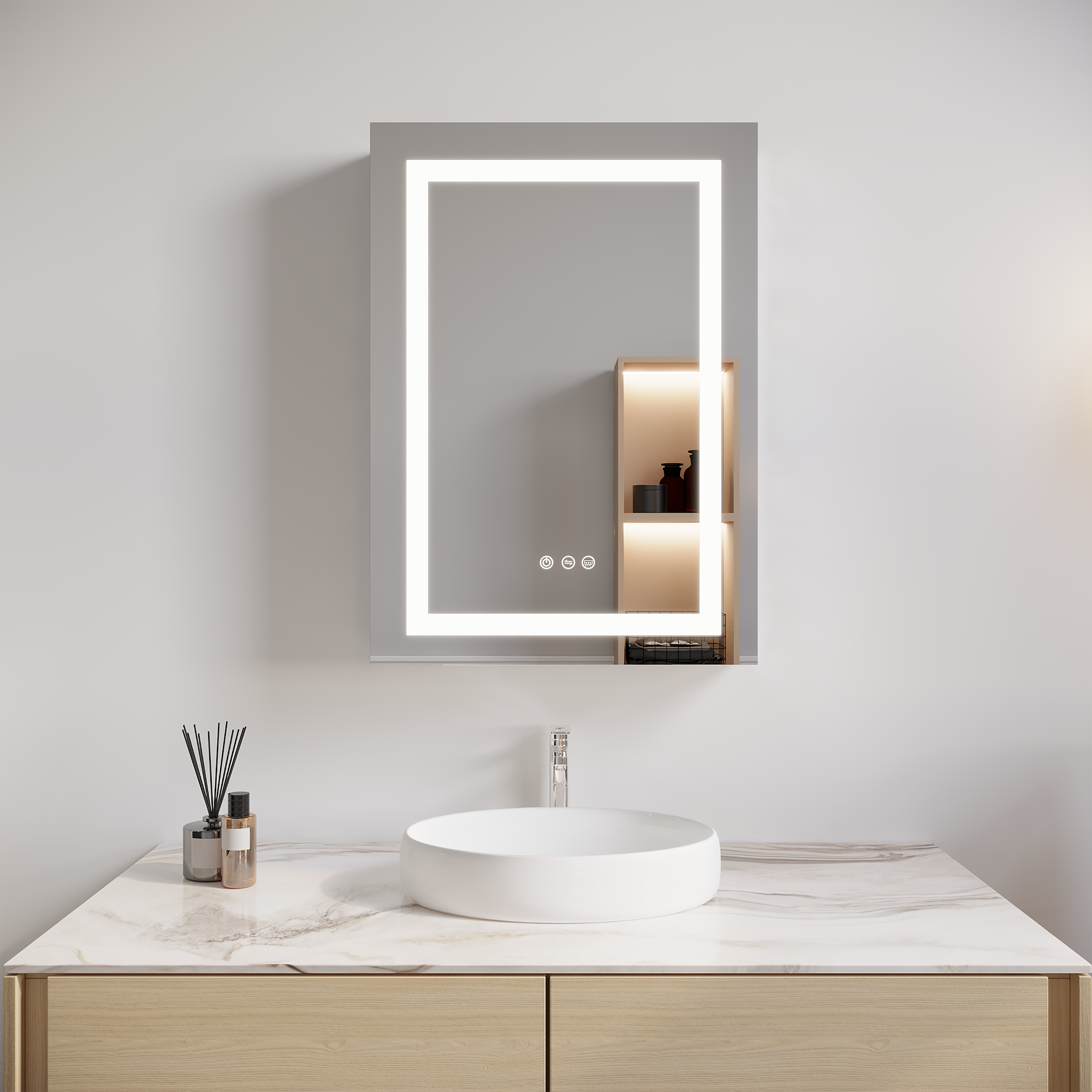 Armadietto Bagno LED 66x51cm Antiappannamento