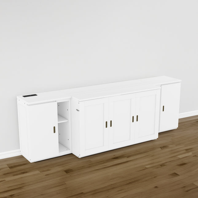 Full Size Murphy Bed with Shelves, Cabinets, and USB Ports – White