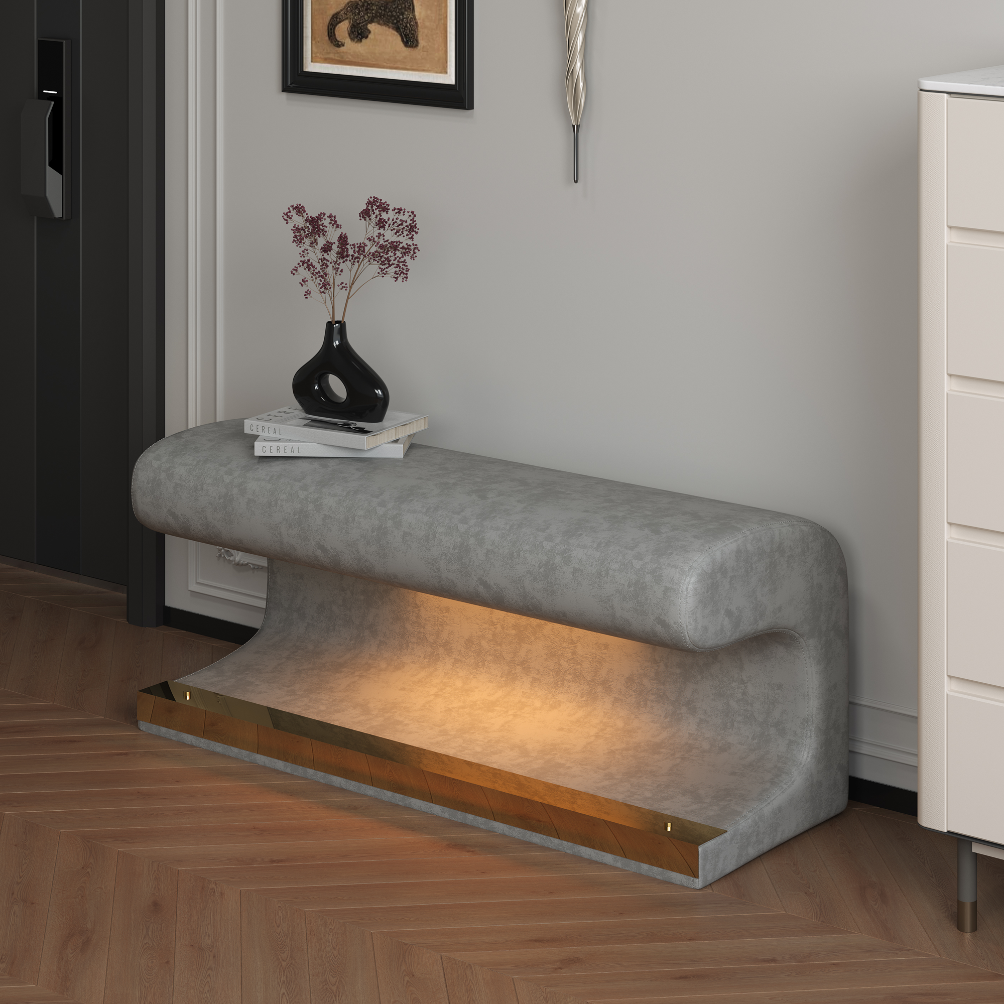Panca Ingresso Pelle Grigia con LED