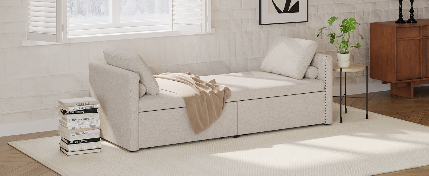 Poltrona Letto Imbottita 2 Cassetti Beige