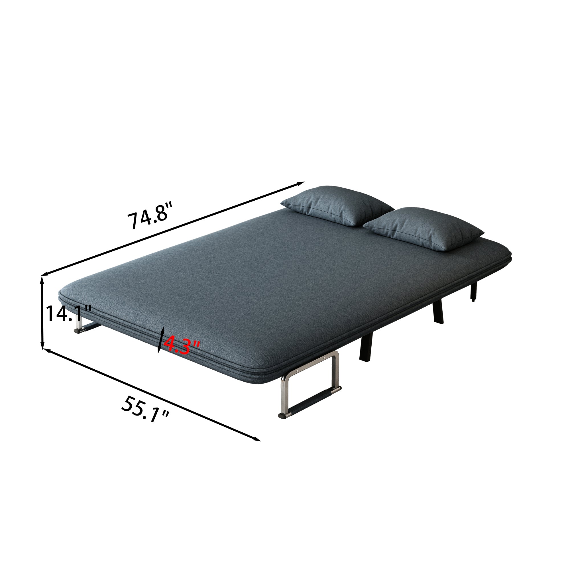 Poltrona Letto Convertibile Tri-Fold 140cm con Schienale Regolabile - Blu e Grigio