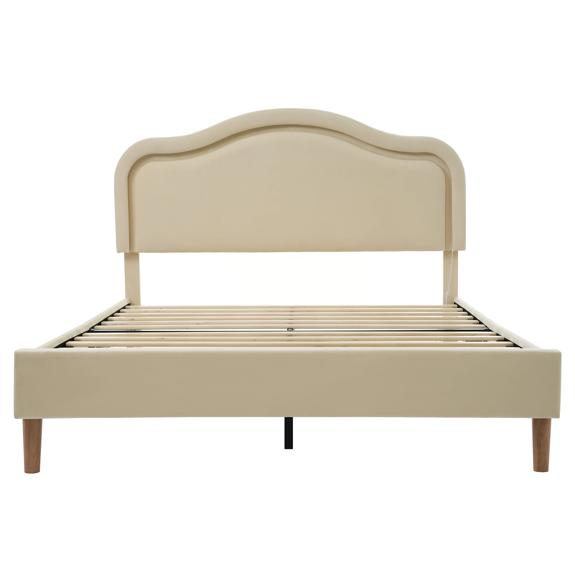 Letto Full Size Velluto Beige con LED
