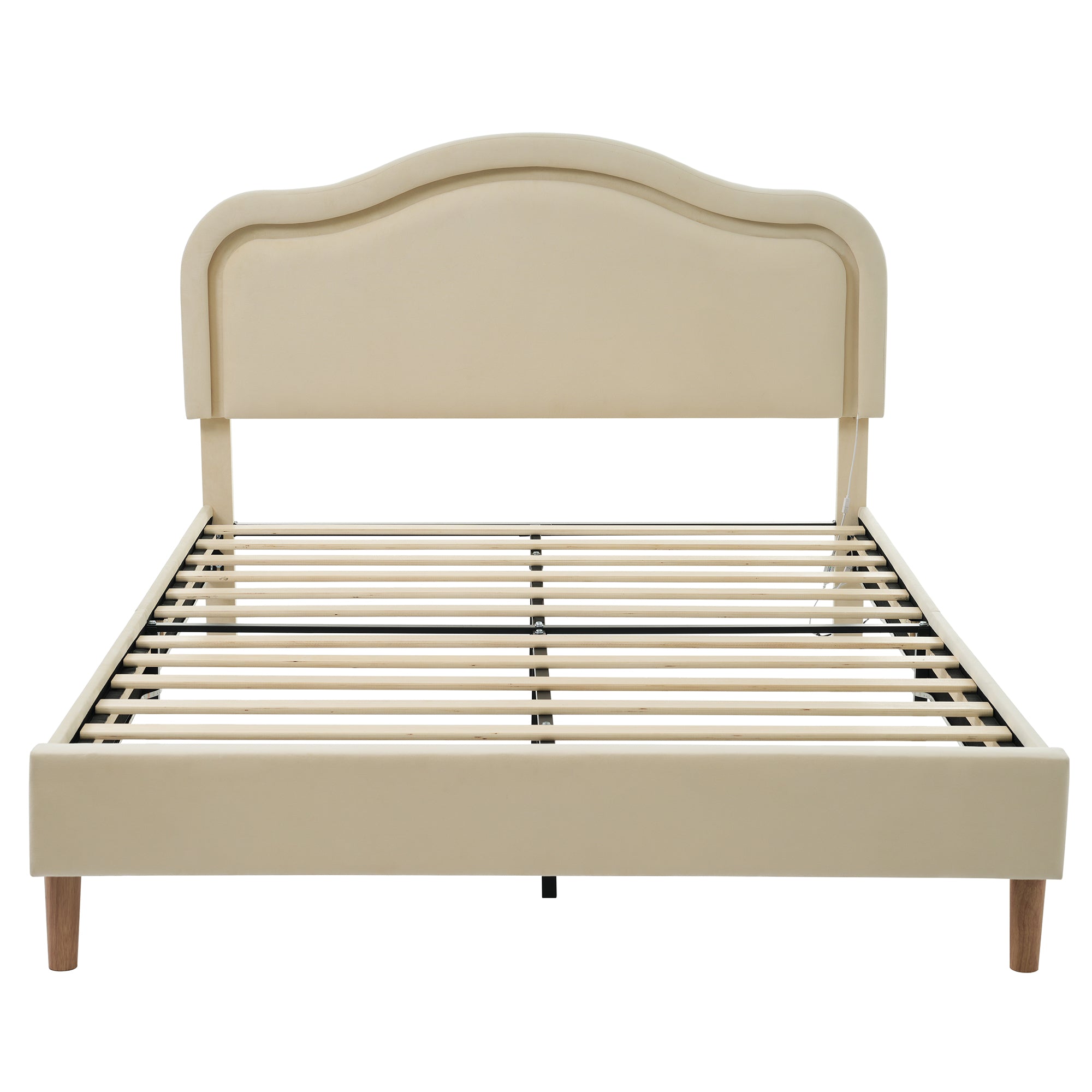 Letto Full Size Velluto Beige con LED