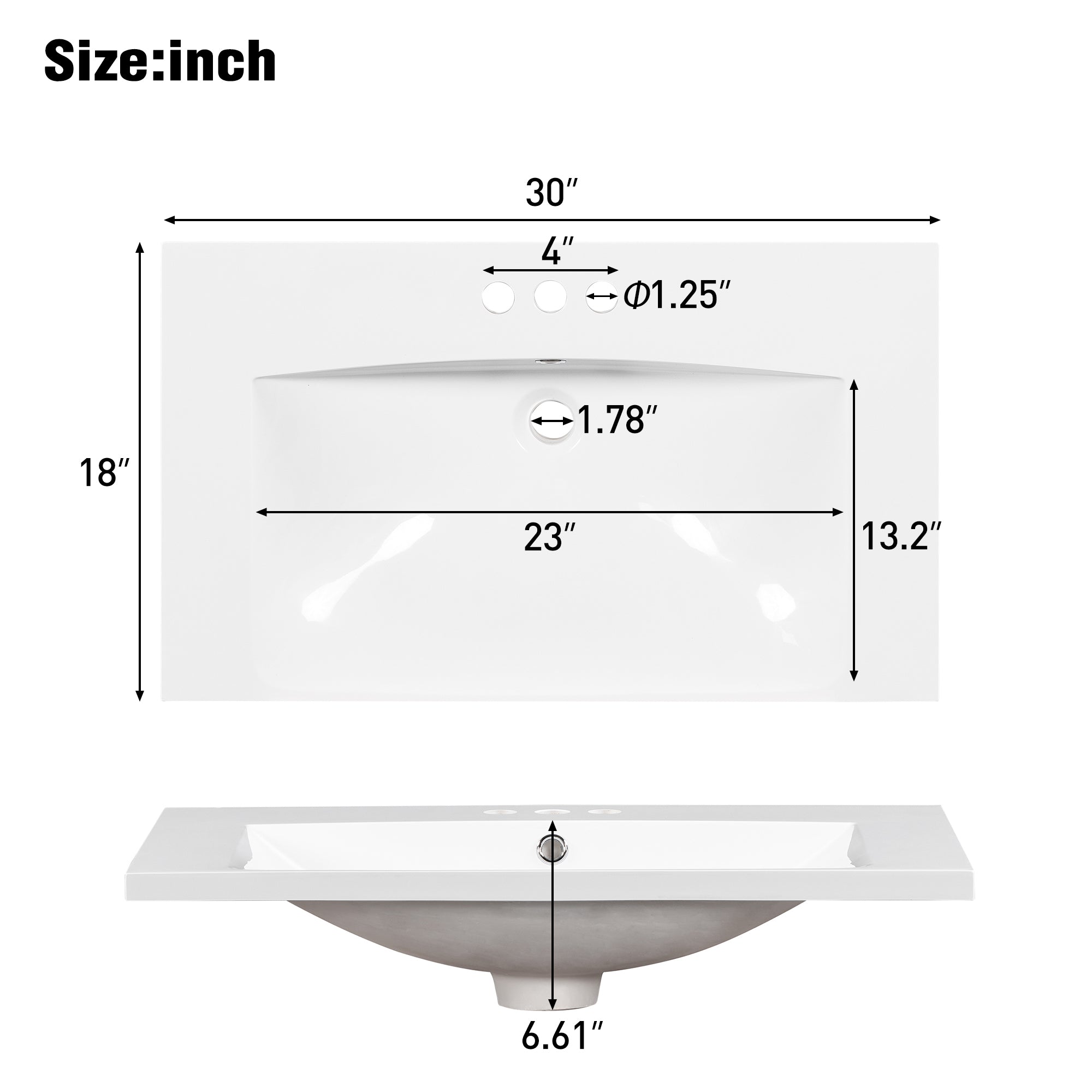 Lavabo Resina 76cm Bianco 3 Fori