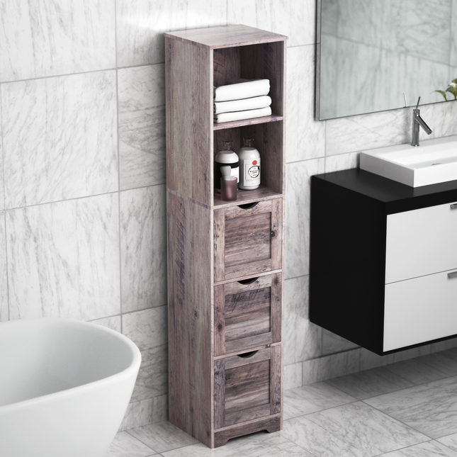 Bathroom Floor Cabinet with 3 Drawers 2 Shelves, Tall Narrow Bathroom Kitchen Pantry Storage Cabinet with Open Compartment Grey Default Title