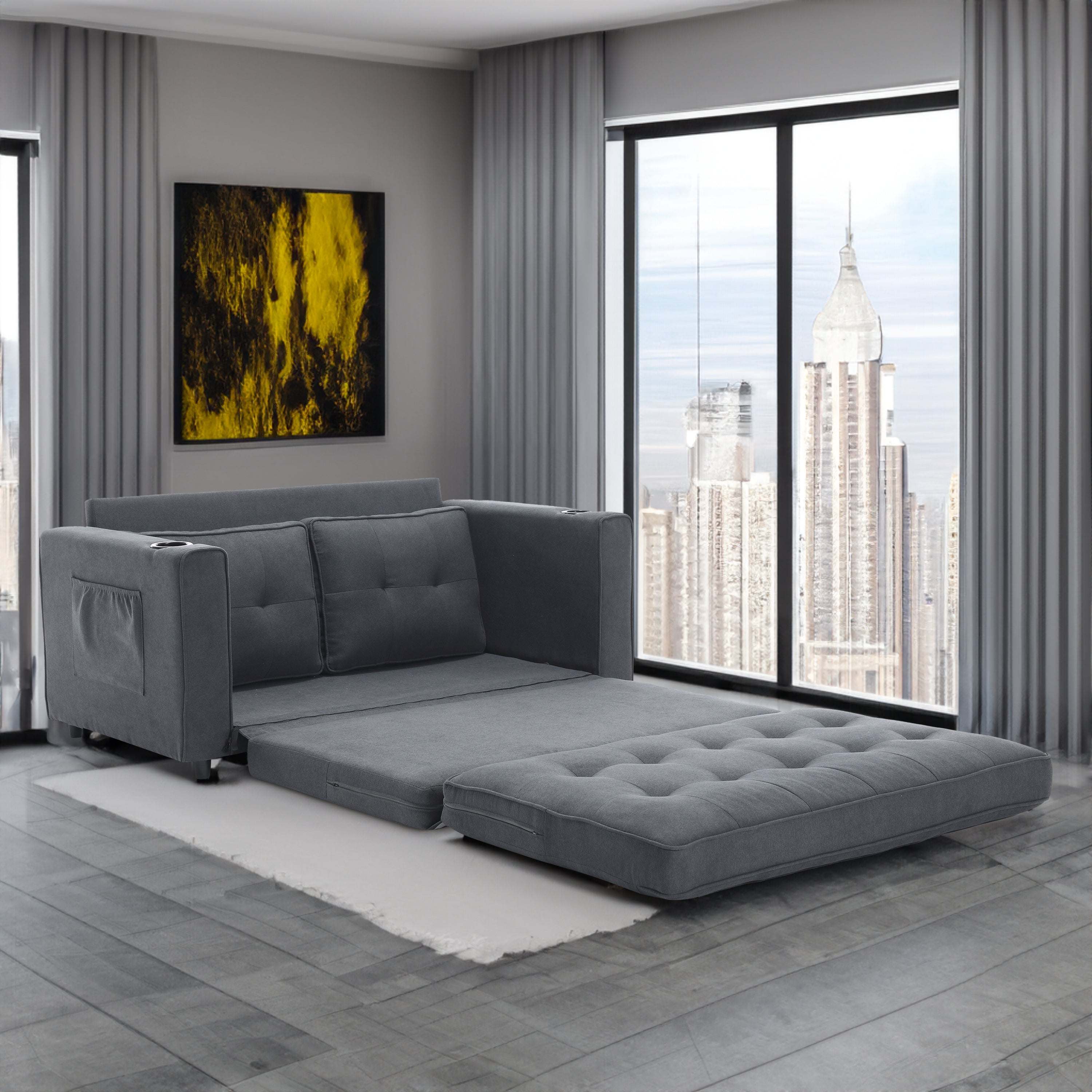 Divano Letto Futon 3 in 1 Grigio Scuro