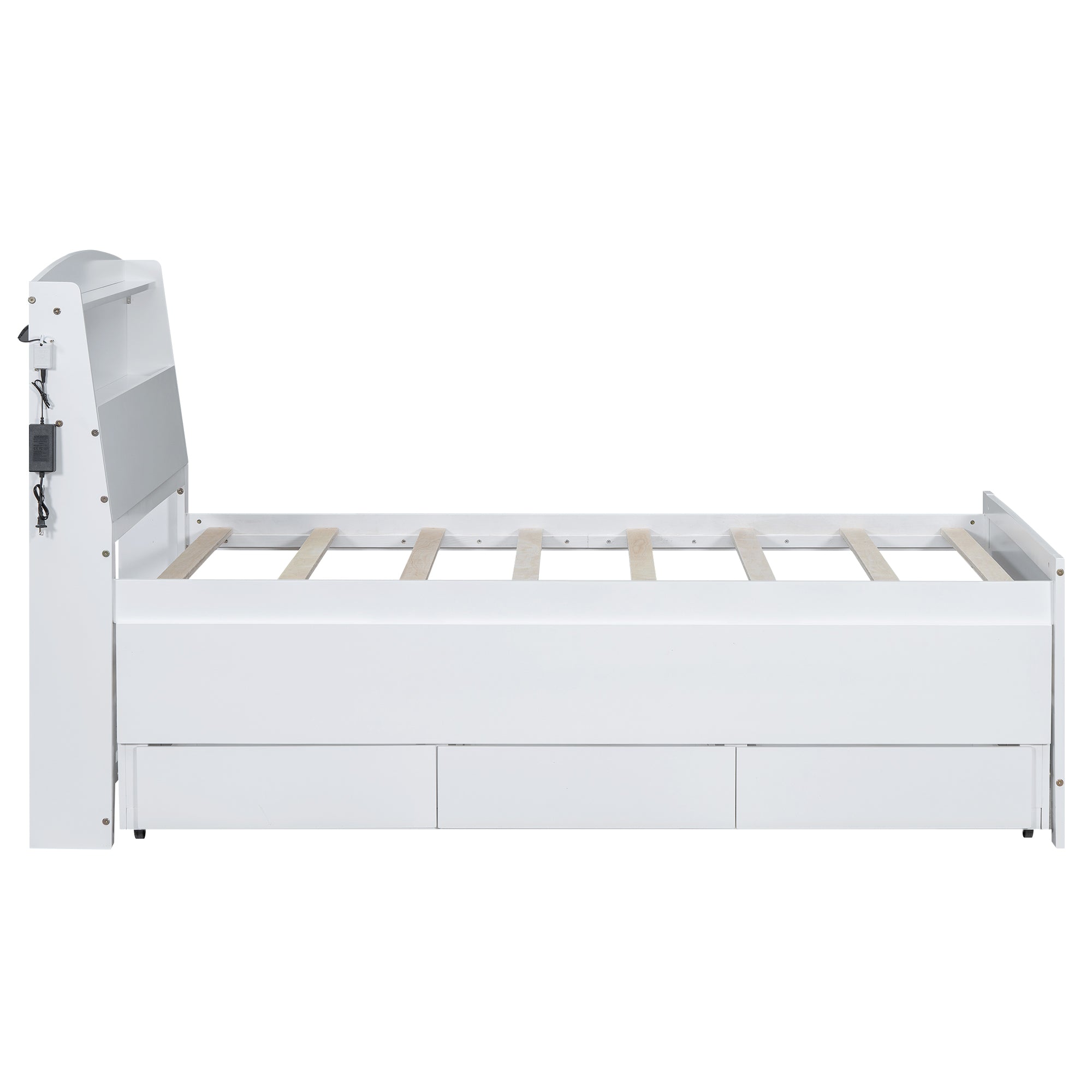 Letto Singolo Piattaforma LED Bianco 3 Cassetti