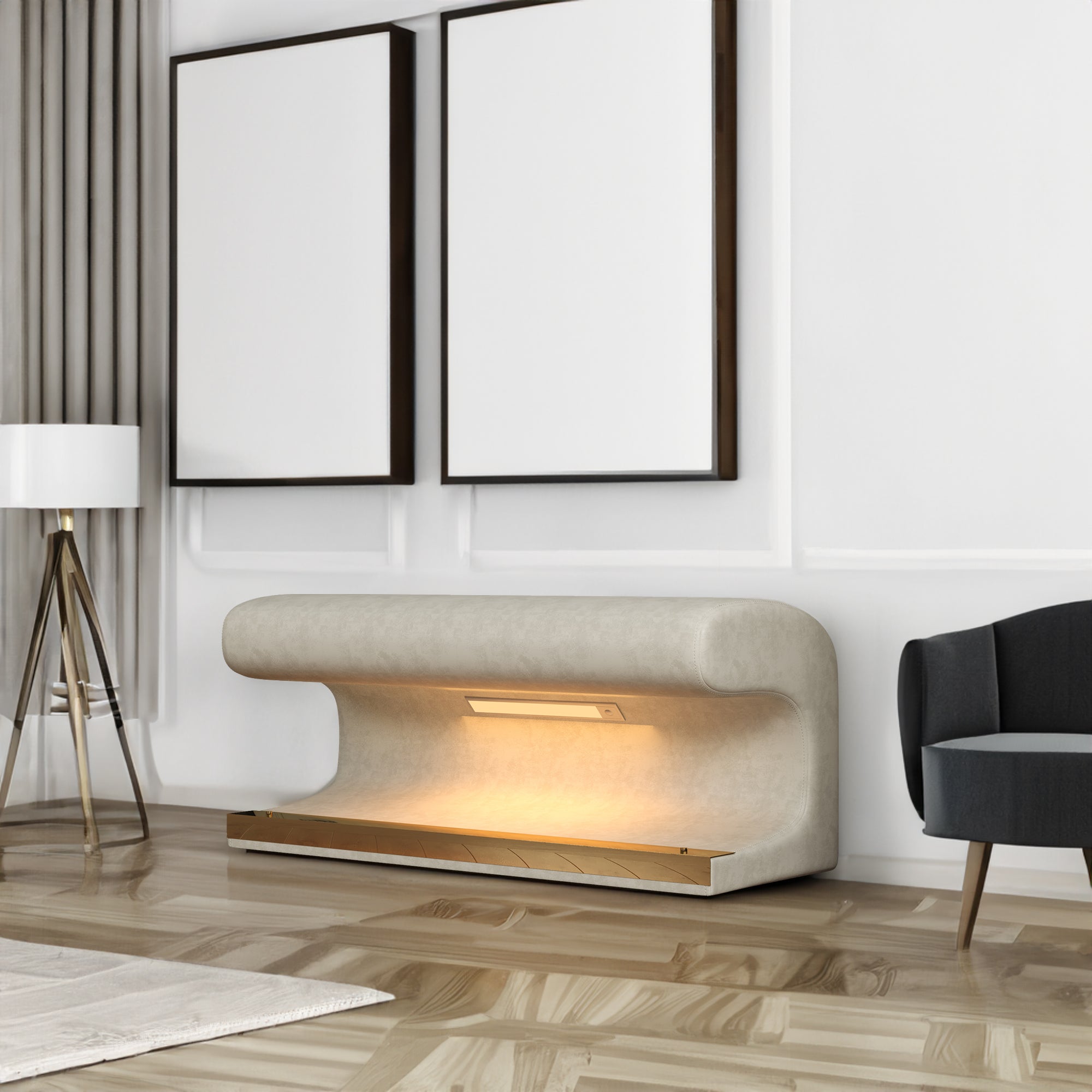Panca Ingresso Pelle Beige con LED