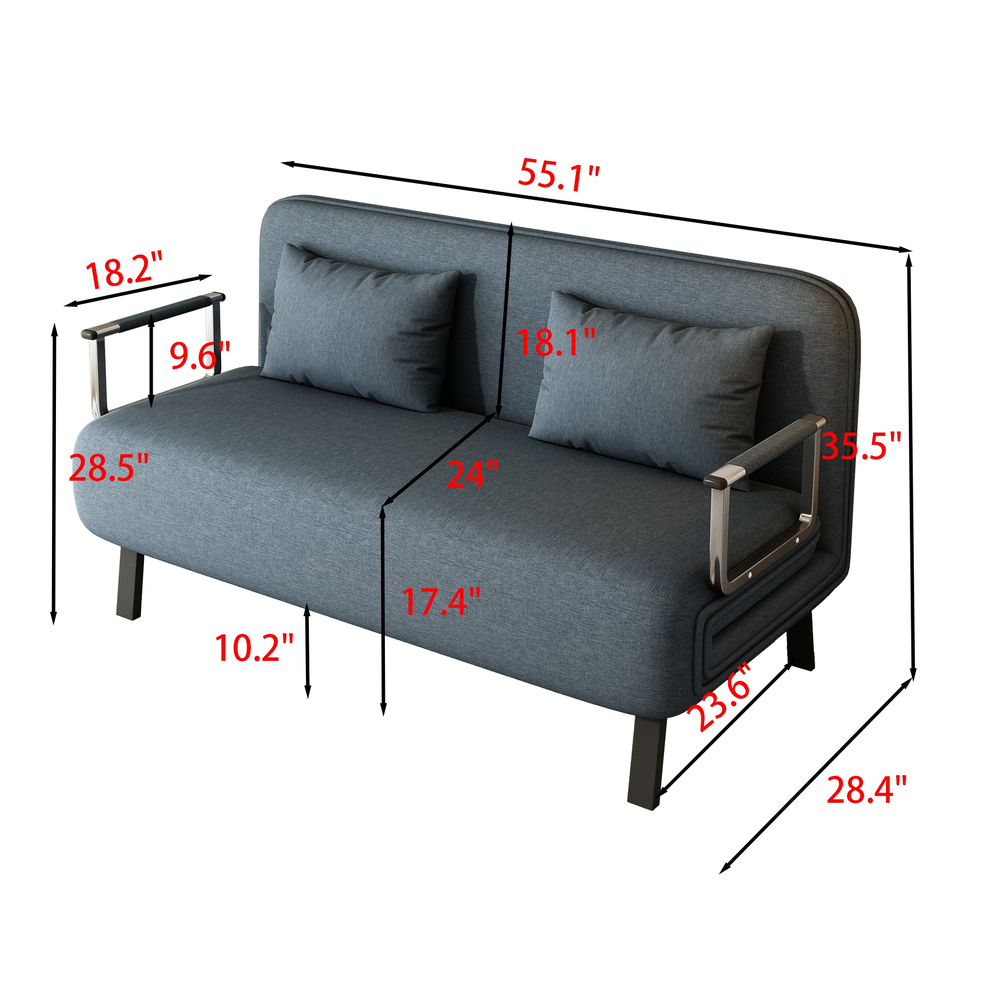 Poltrona Letto Convertibile Tri-Fold 140cm con Schienale Regolabile - Blu e Grigio