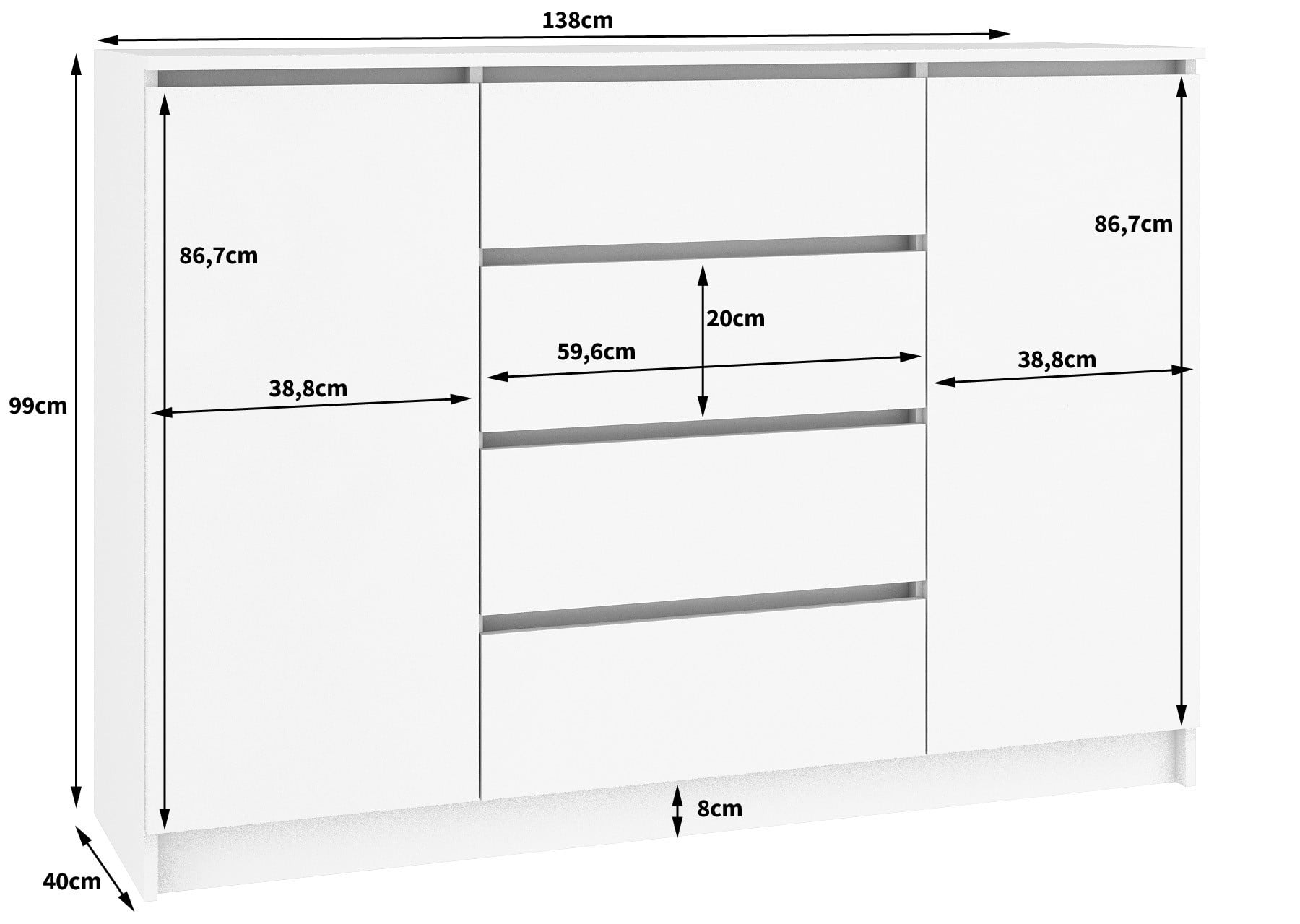 Cassettiera Nobile 2 Ante 4 Cassetti – Wengé/Bianco 138x40x99 cm