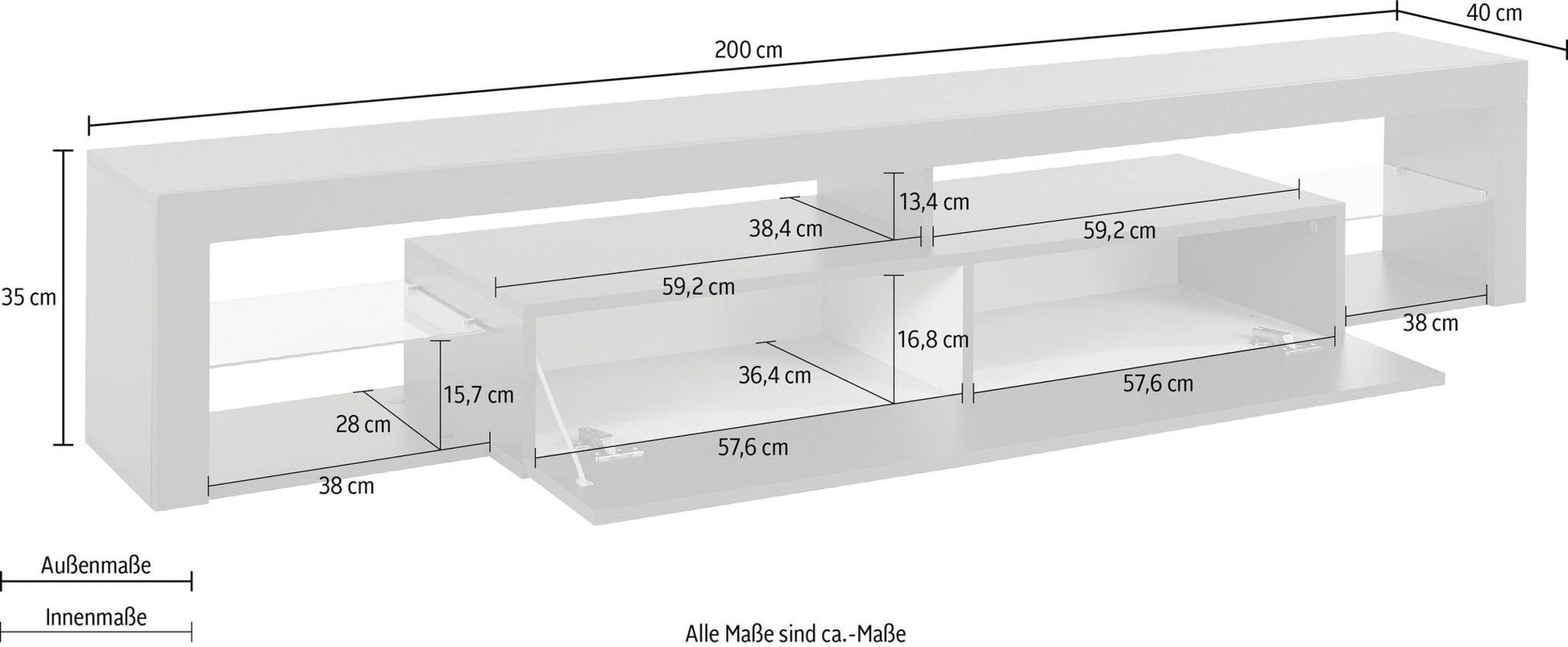 Porta TV ESSENTIAL 200 cm con 1 anta a ribalta.