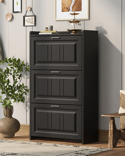 U-Can Shoe Storage Cabinet for Entryway with 3 Flip Drawers, Modern Shoe Organizer Cabinet, Free Standing Shoe Rack Black
