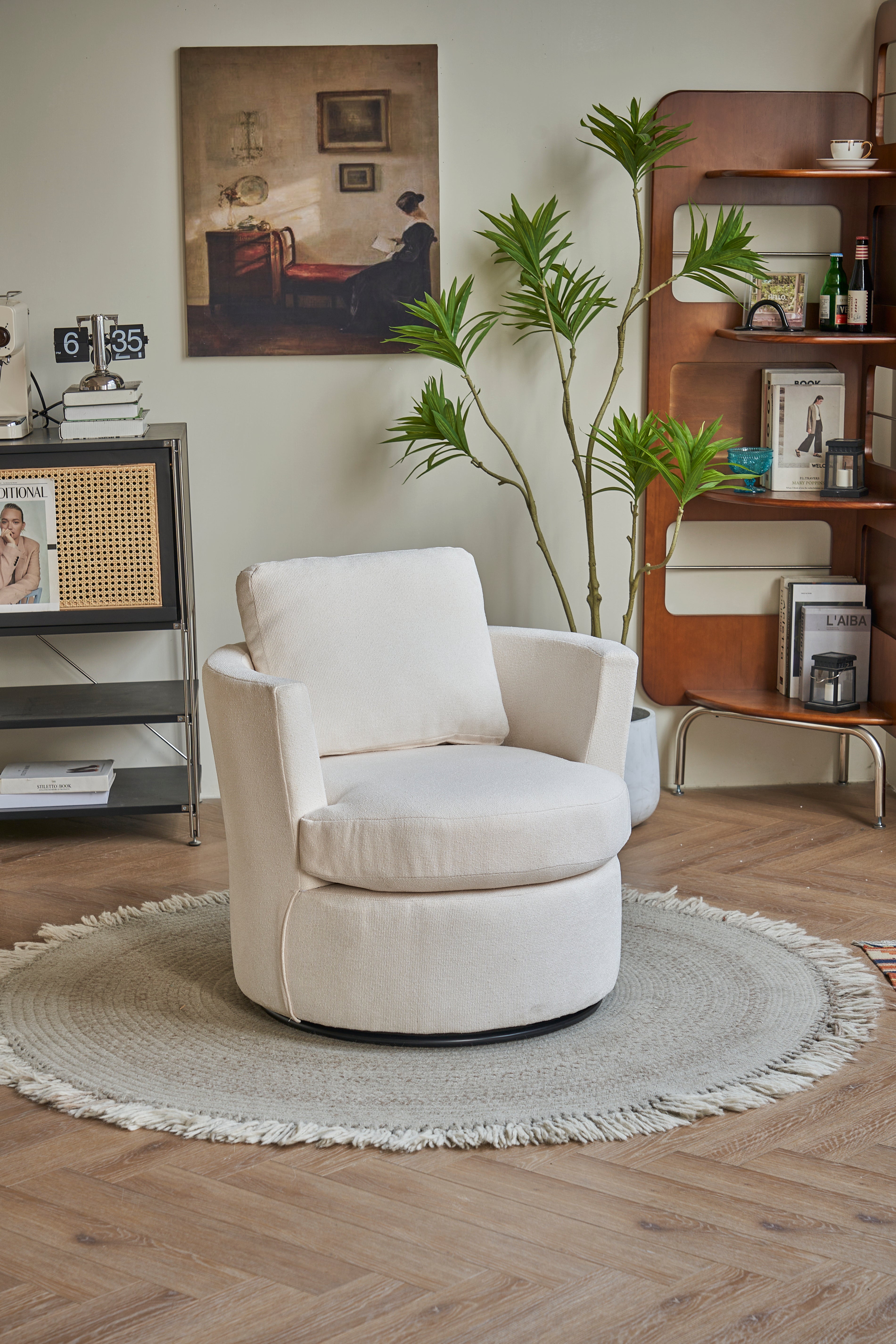 Poltrona Girevole Rotonda 360° Beige per Soggiorno