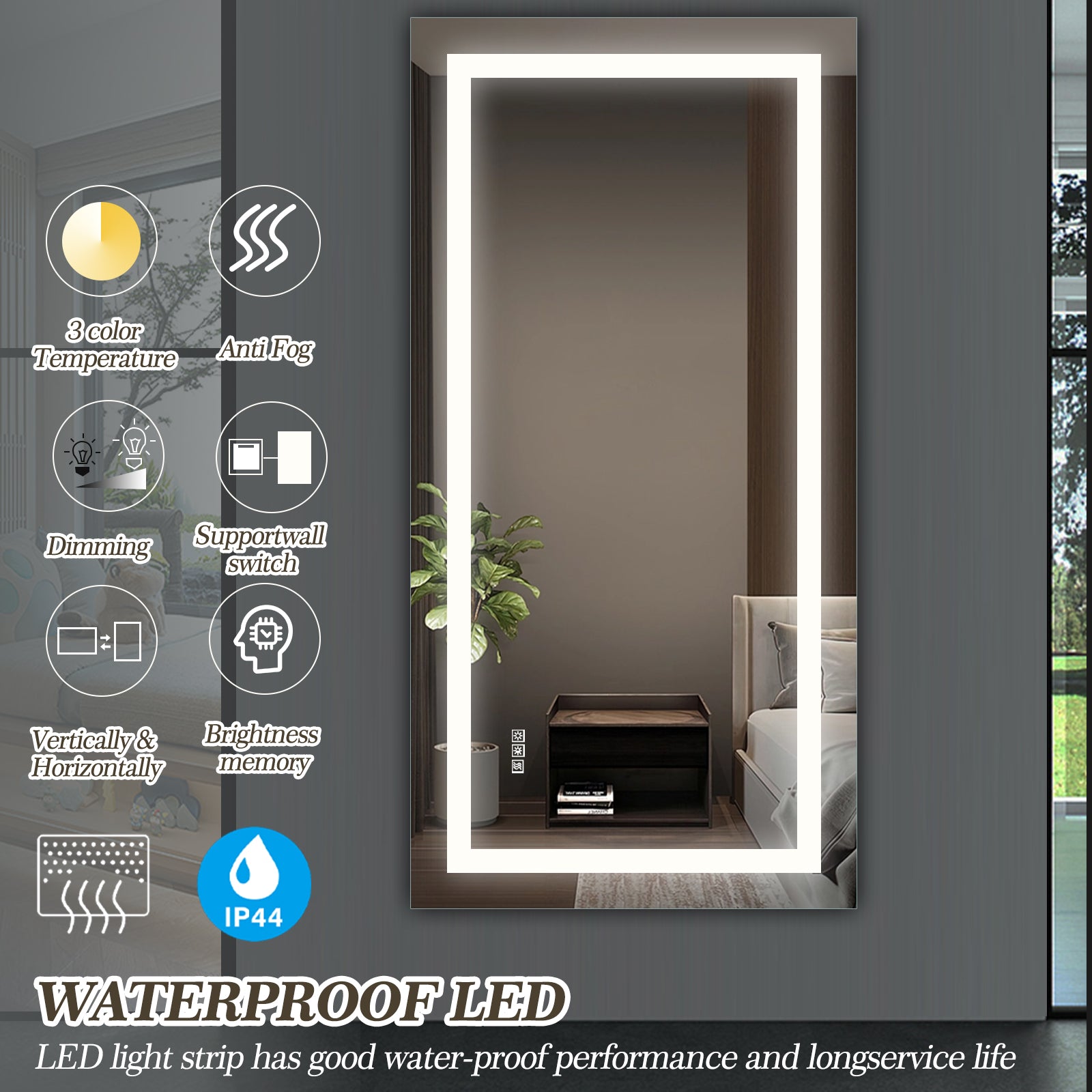 Specchio LED Bagno 183x91cm Antiappannamento Dimmer