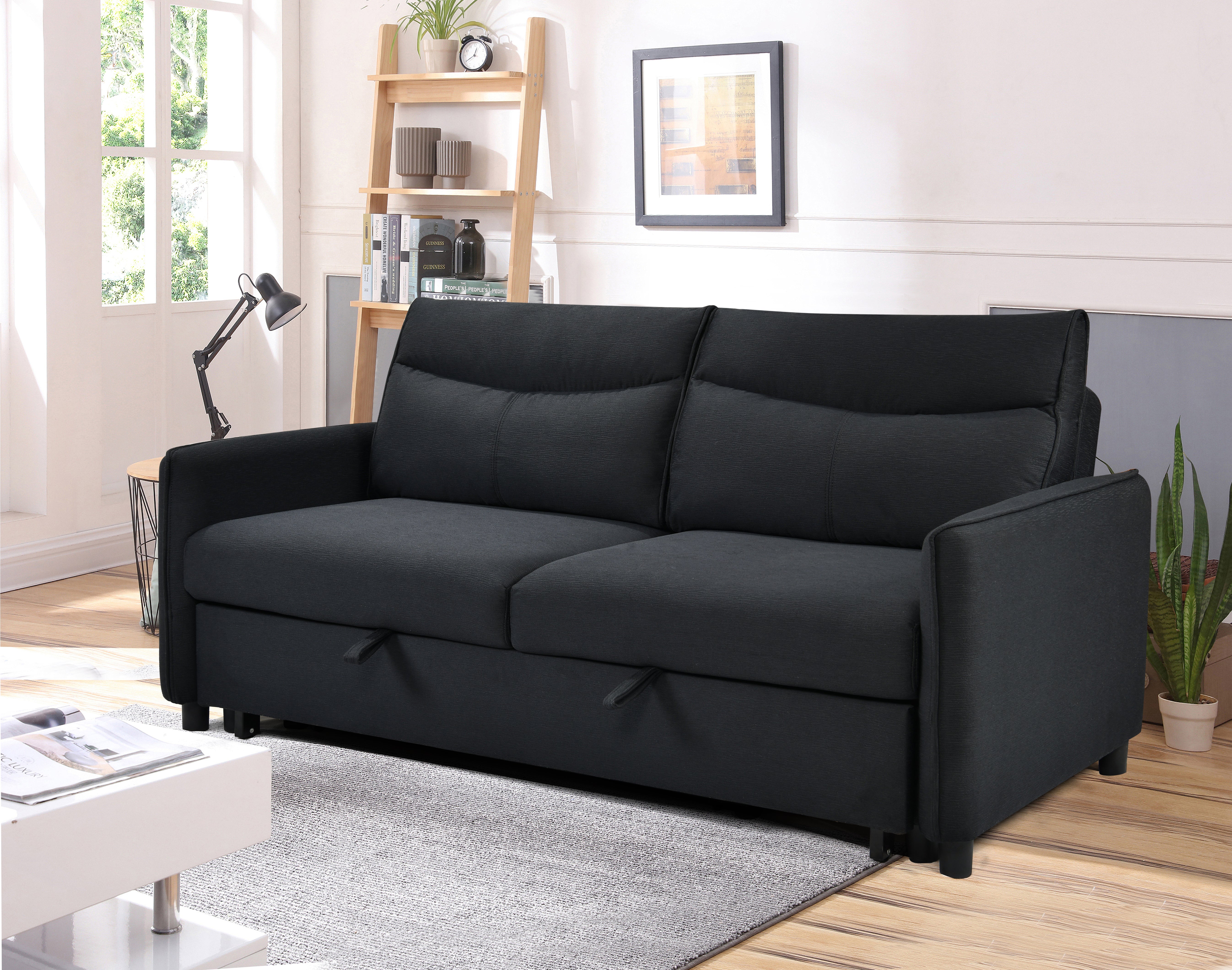 Divano Letto Convertibile 3 in 1 con Letto Estraibile Nero