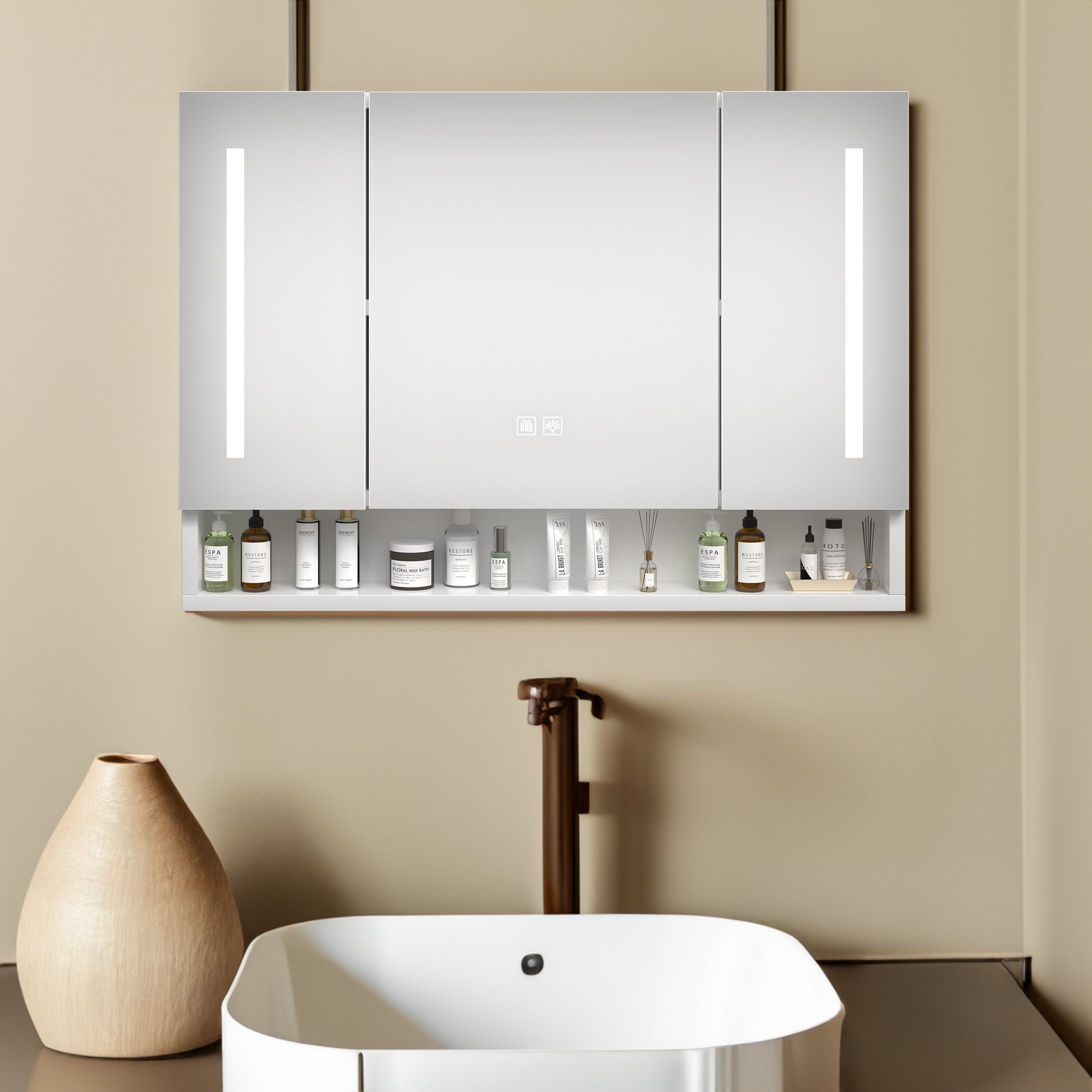 Armadietto Bagno LED 100x70cm 3 Ante