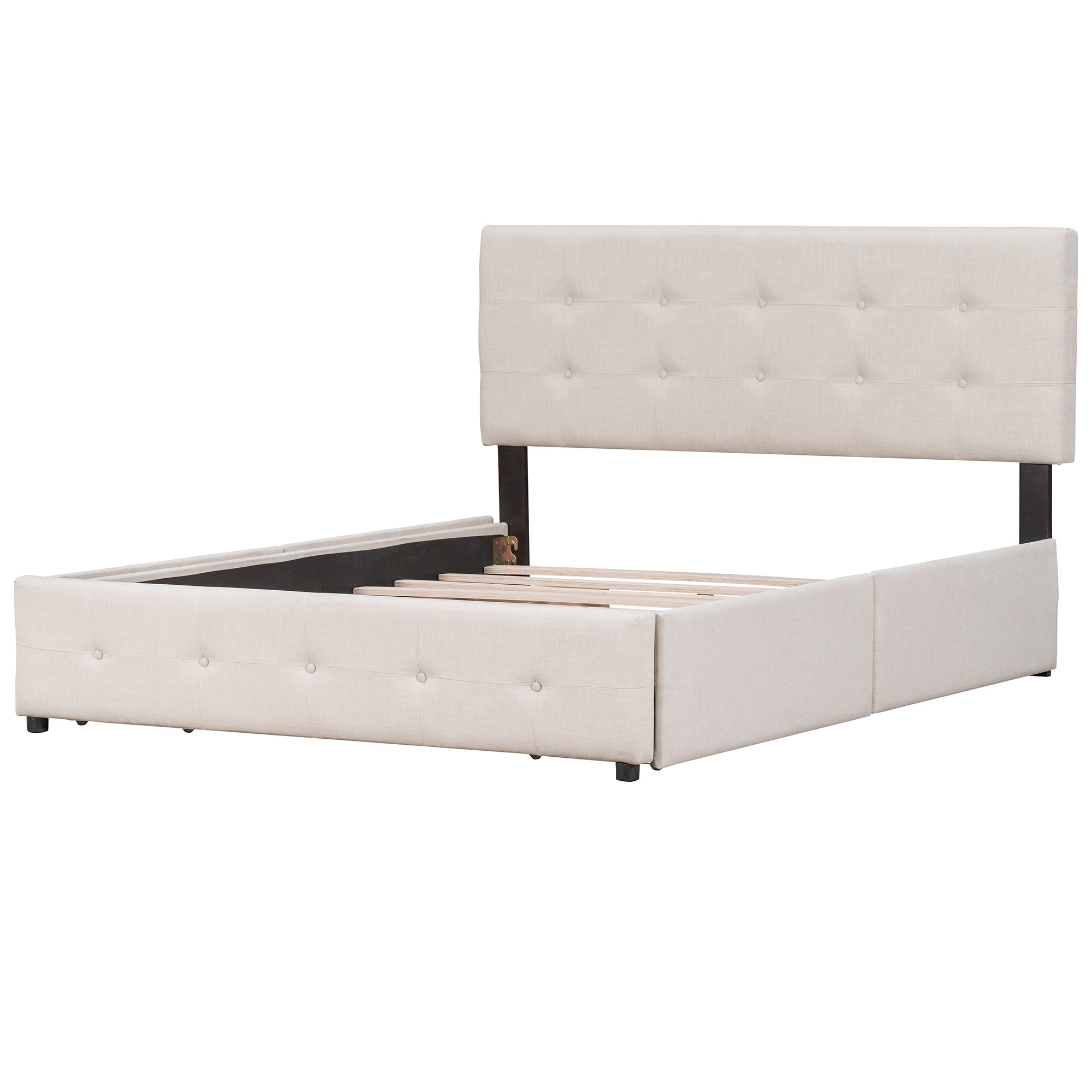 Letto Queen Imbottito 4 Cassetti Beige