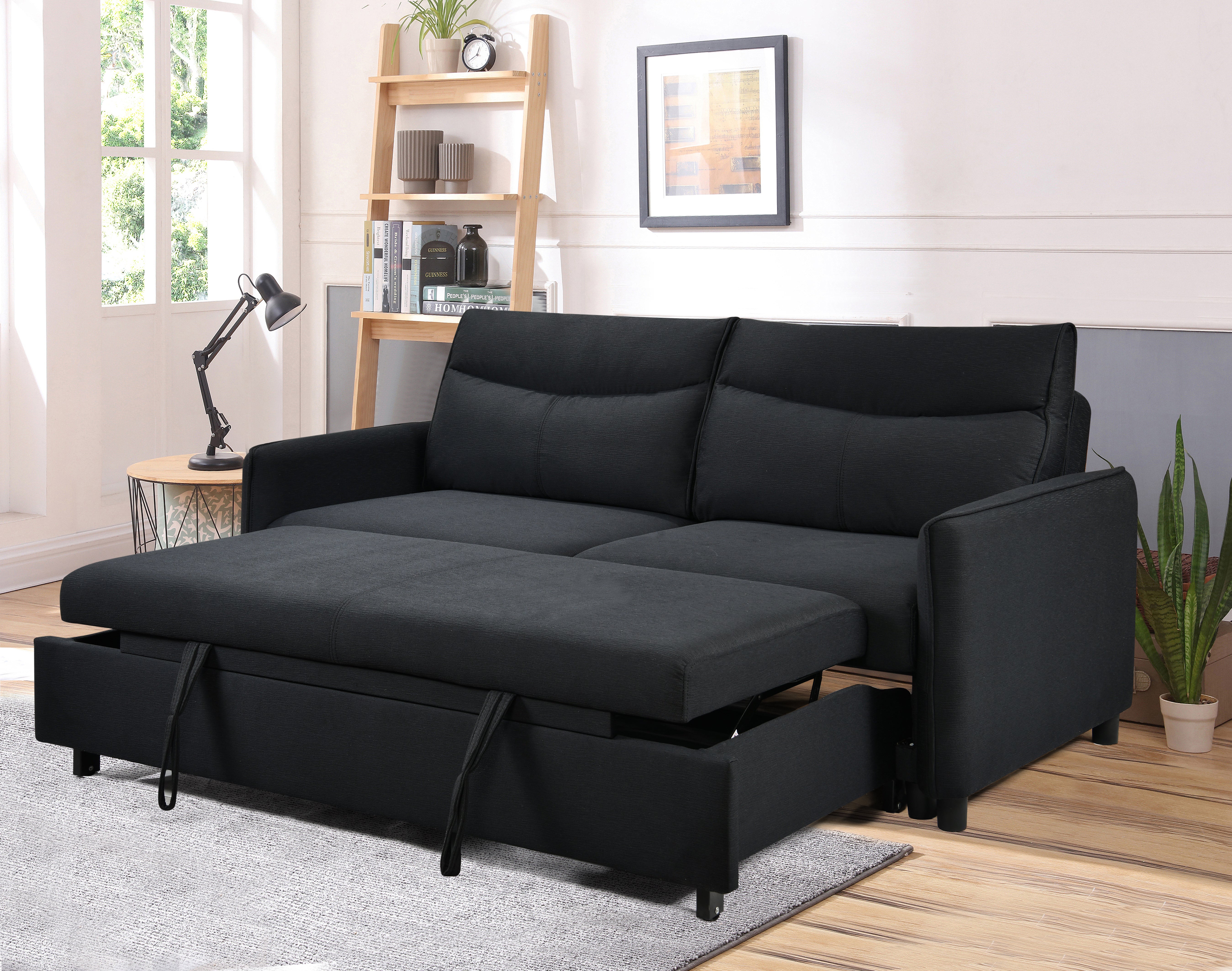 Divano Letto Convertibile 3 in 1 con Letto Estraibile Nero