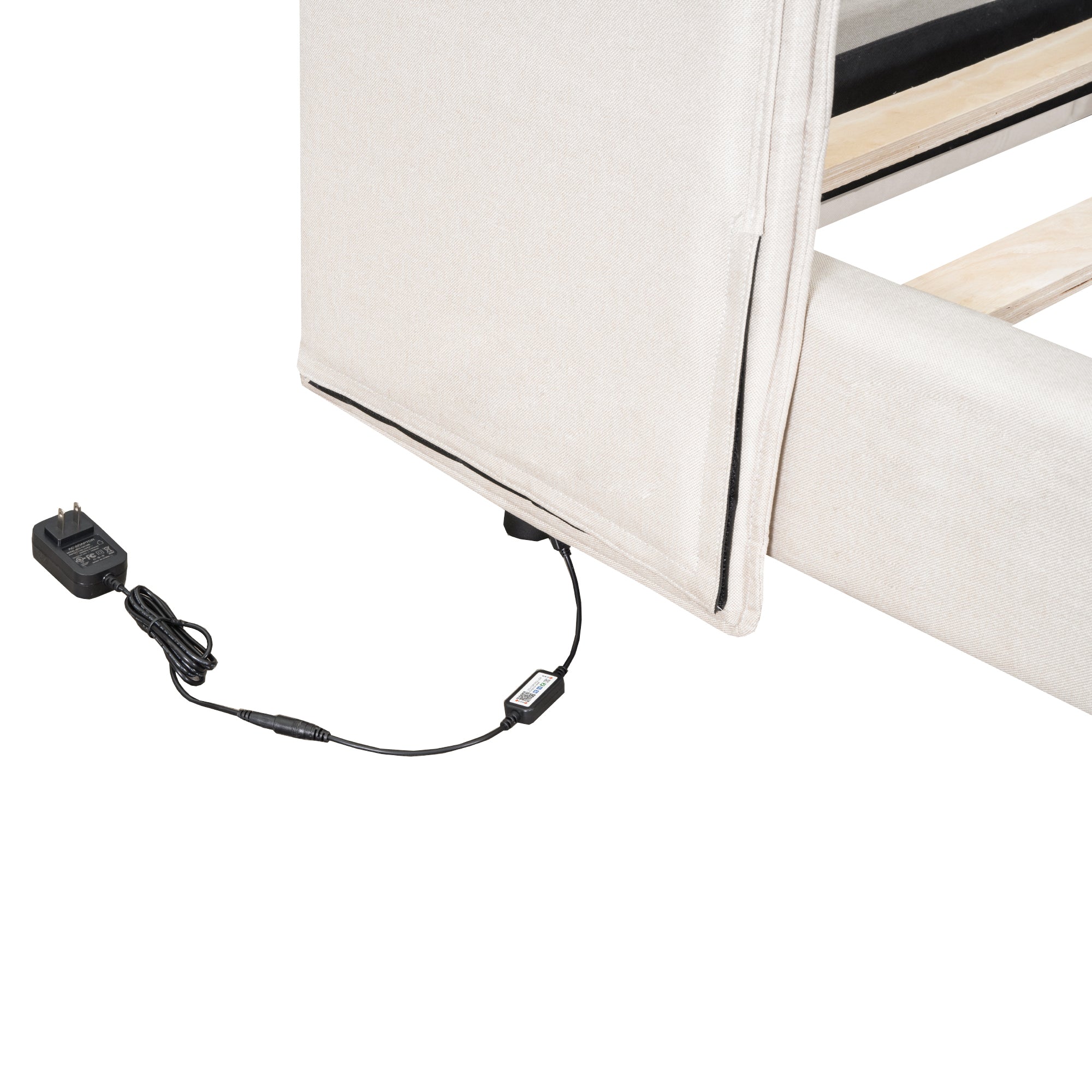 Letto Matrimoniale Imbottito con Luci LED e Testiera a U - Tessuto Lino Beige