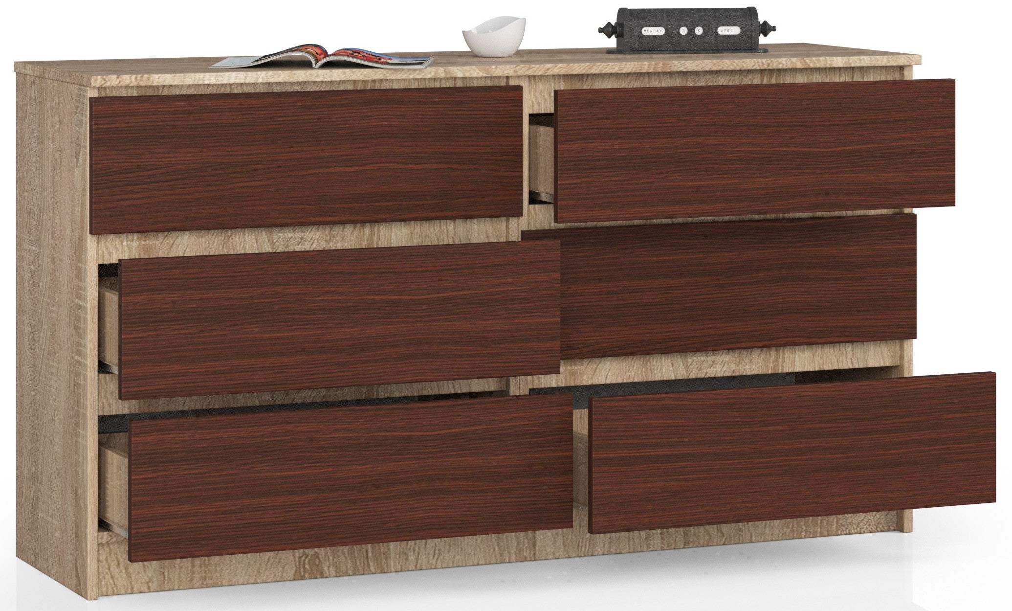 Cassettiera Nobile 6 Cassetti – Sonoma/Wengé 138x40x77 cm