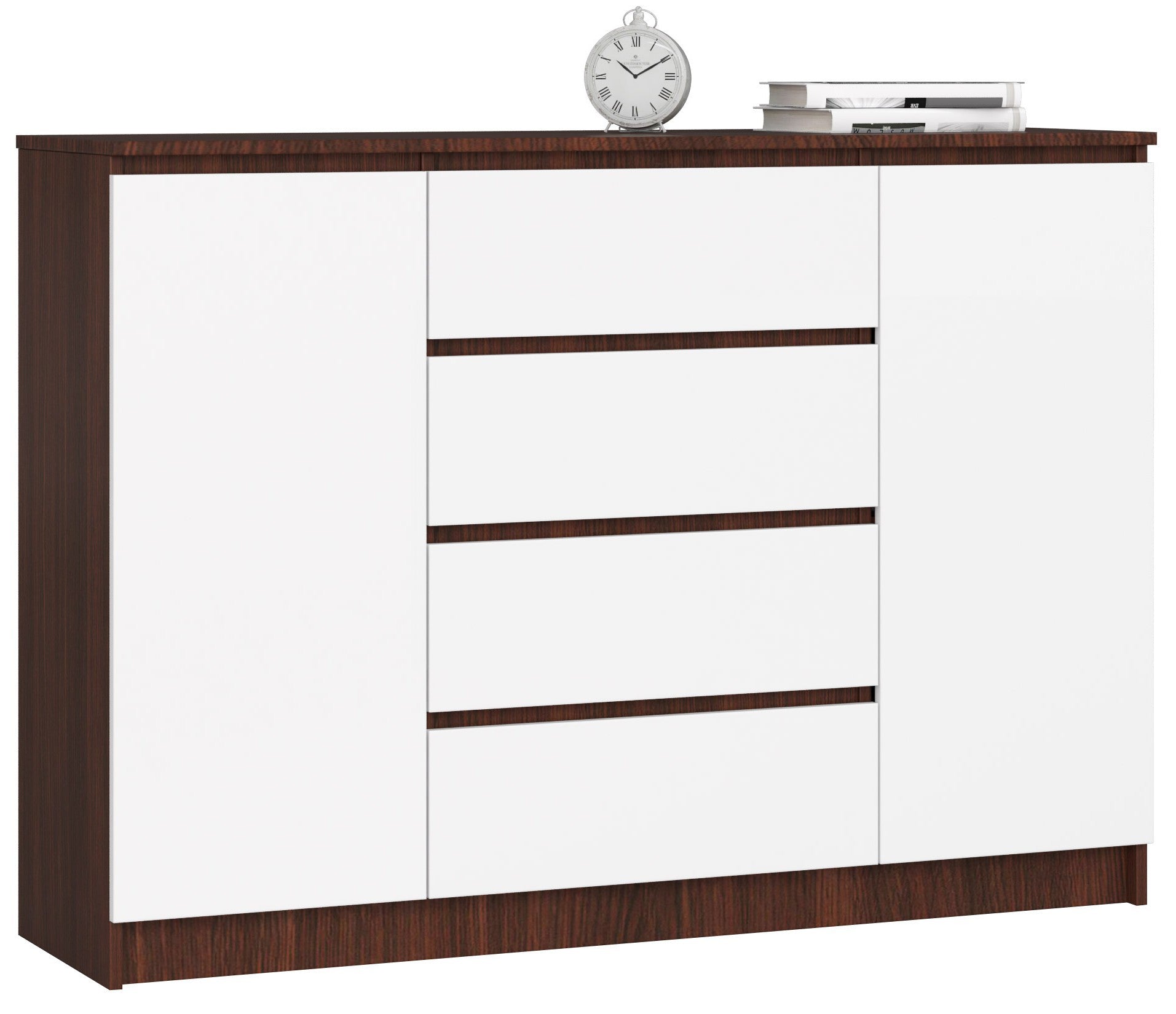 Cassettiera Nobile 2 Ante 4 Cassetti – Wengé/Bianco 138x40x99 cm