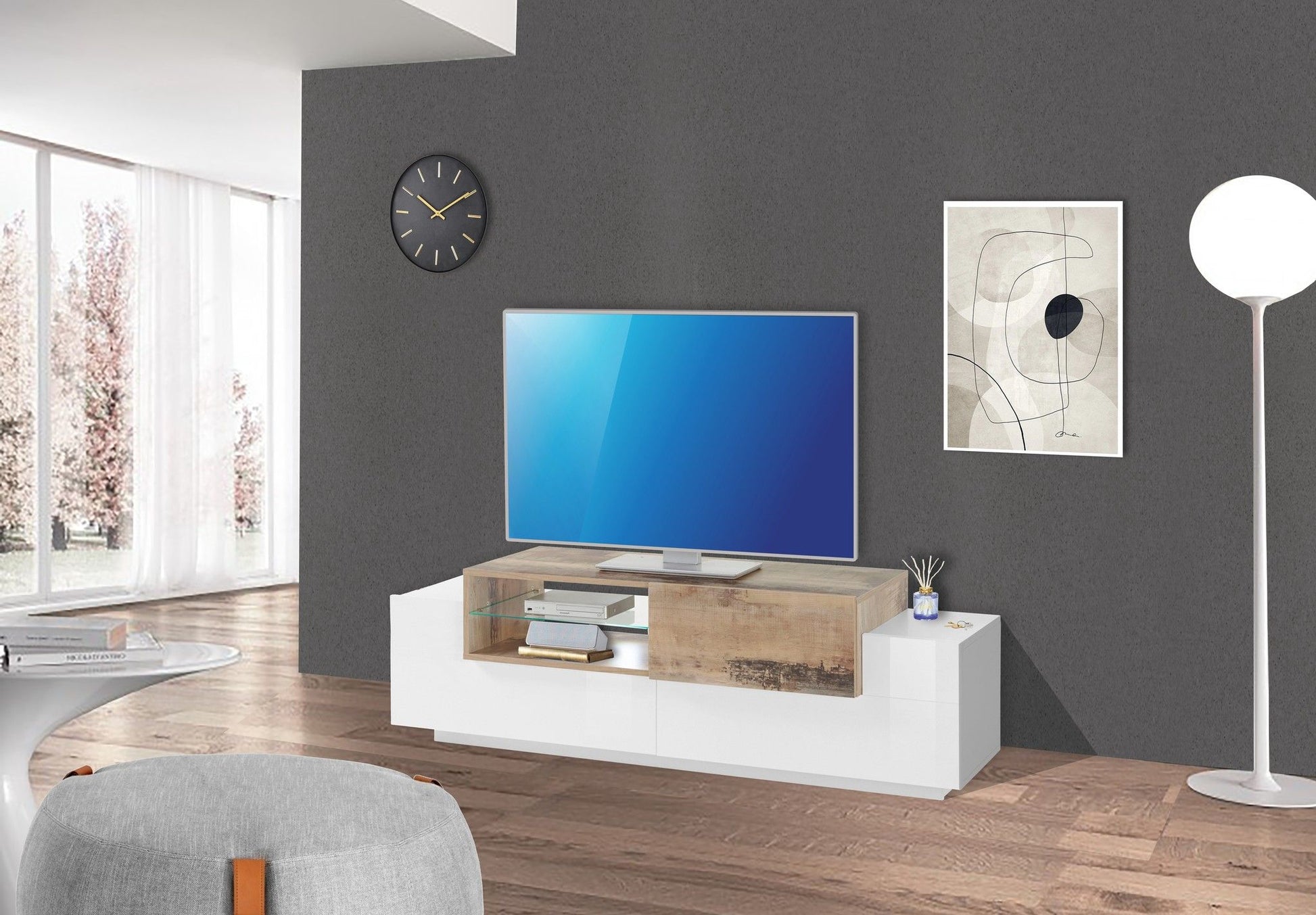 Porta tv NEW CORO 160 cm 1 anta battente + 2 ante a ribalta.