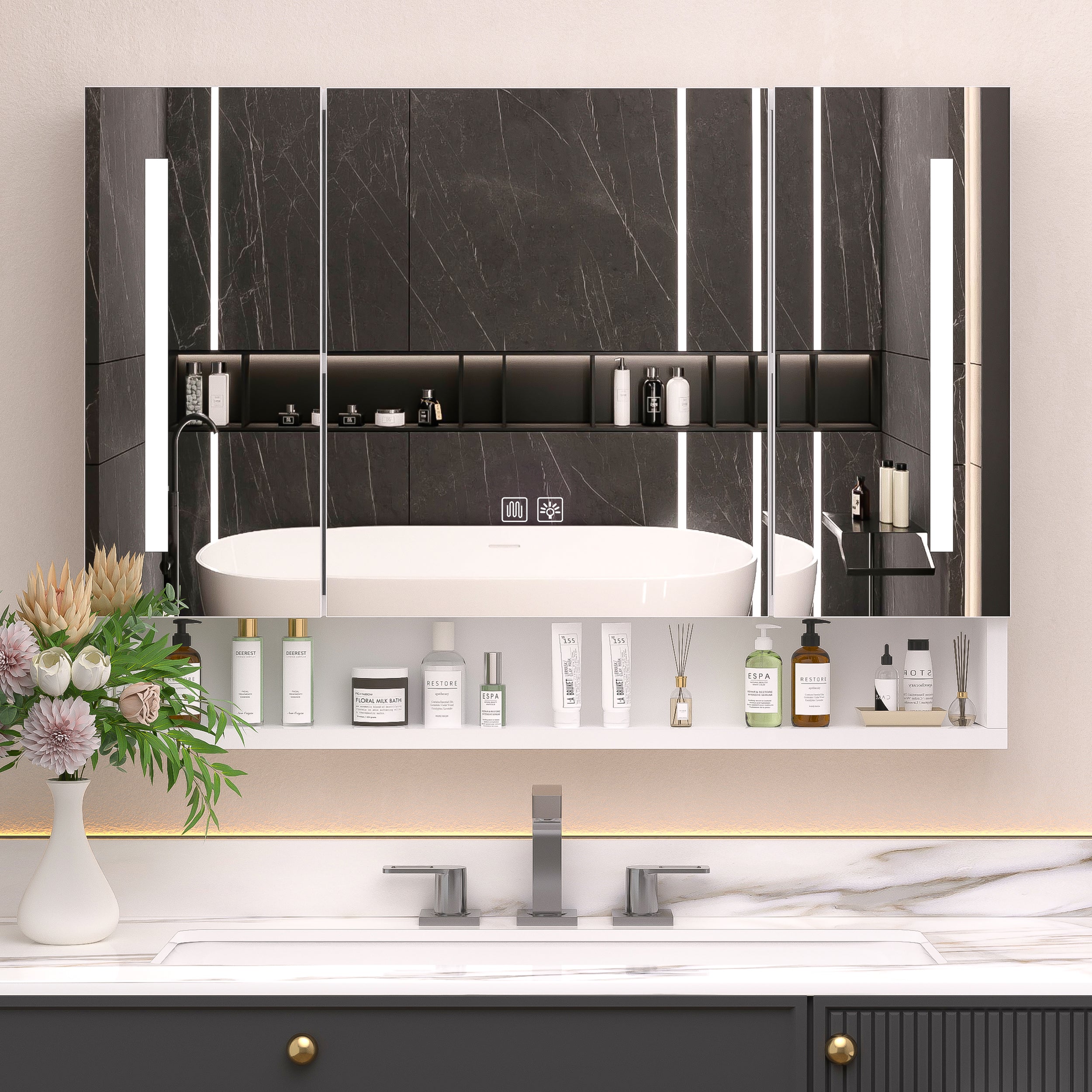 Armadietto Bagno LED 100x70cm 3 Ante
