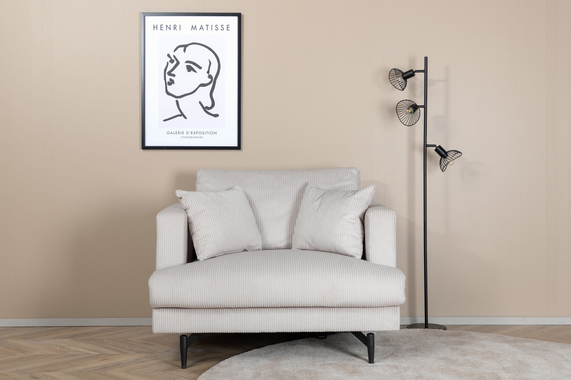 Sofia Single Sofa - Black / Beige Corduroy