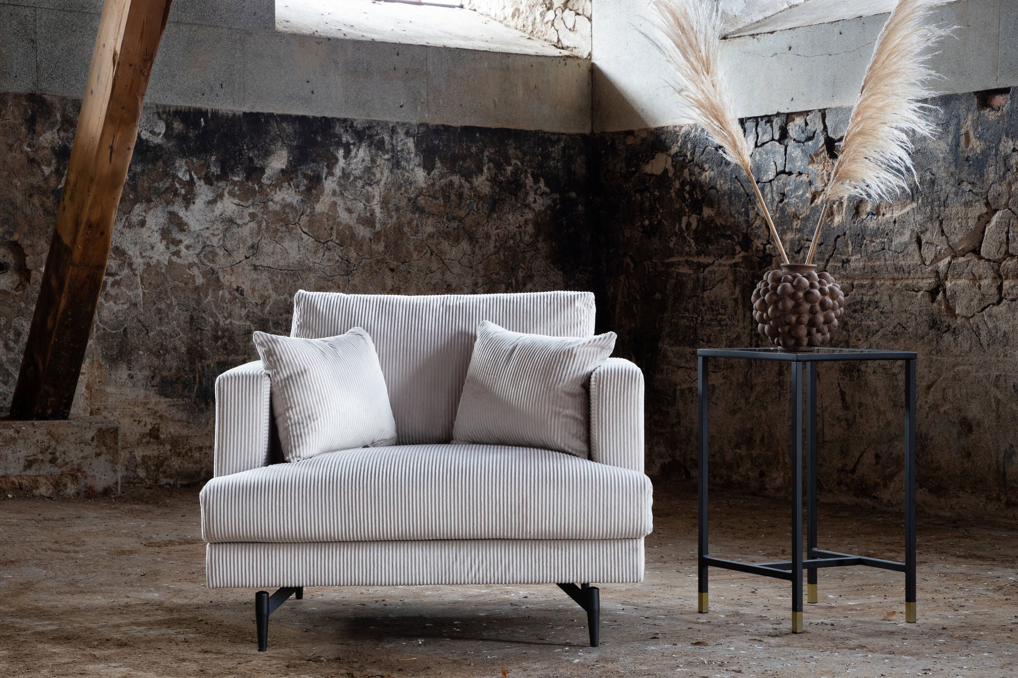 Sofia Single Sofa - Black / Beige Corduroy