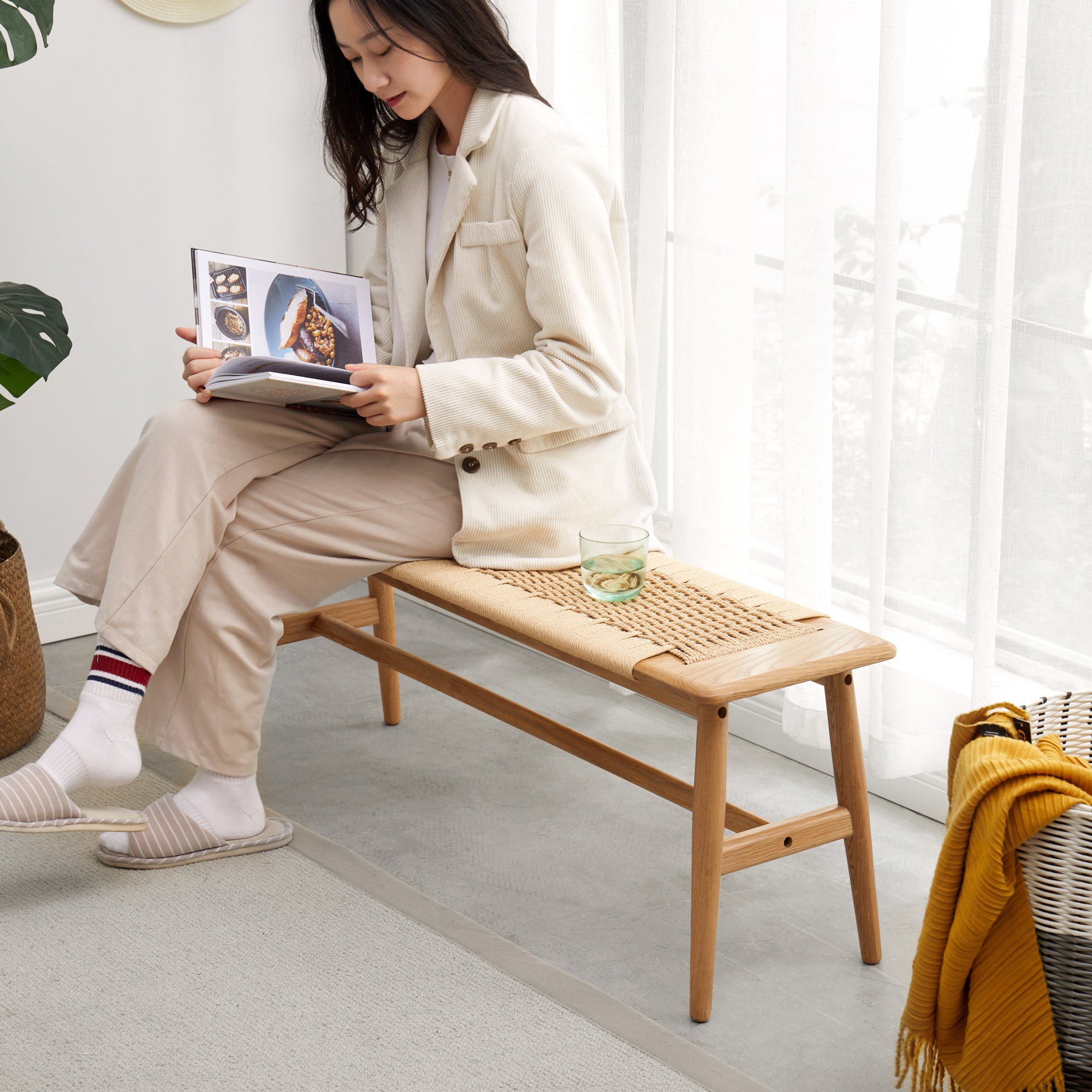 Panca Rovere Naturale Seduta Intrecciata