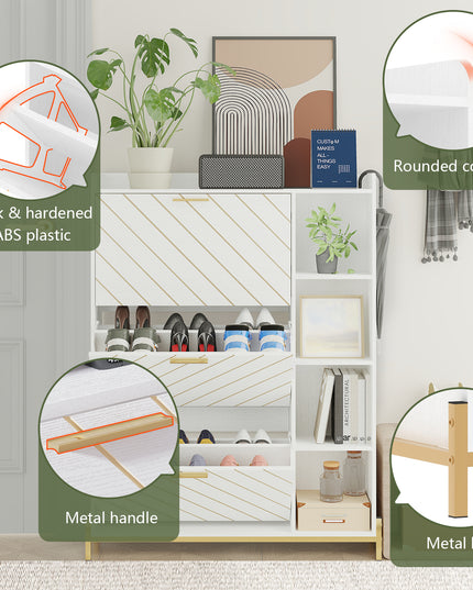 Shoe Cabinet with 3 Flip Drawers & Open Shelves, Modern Entryway Shoe Storage Cabinet Slim, Narrow Hidden Shoe Rack for Heels