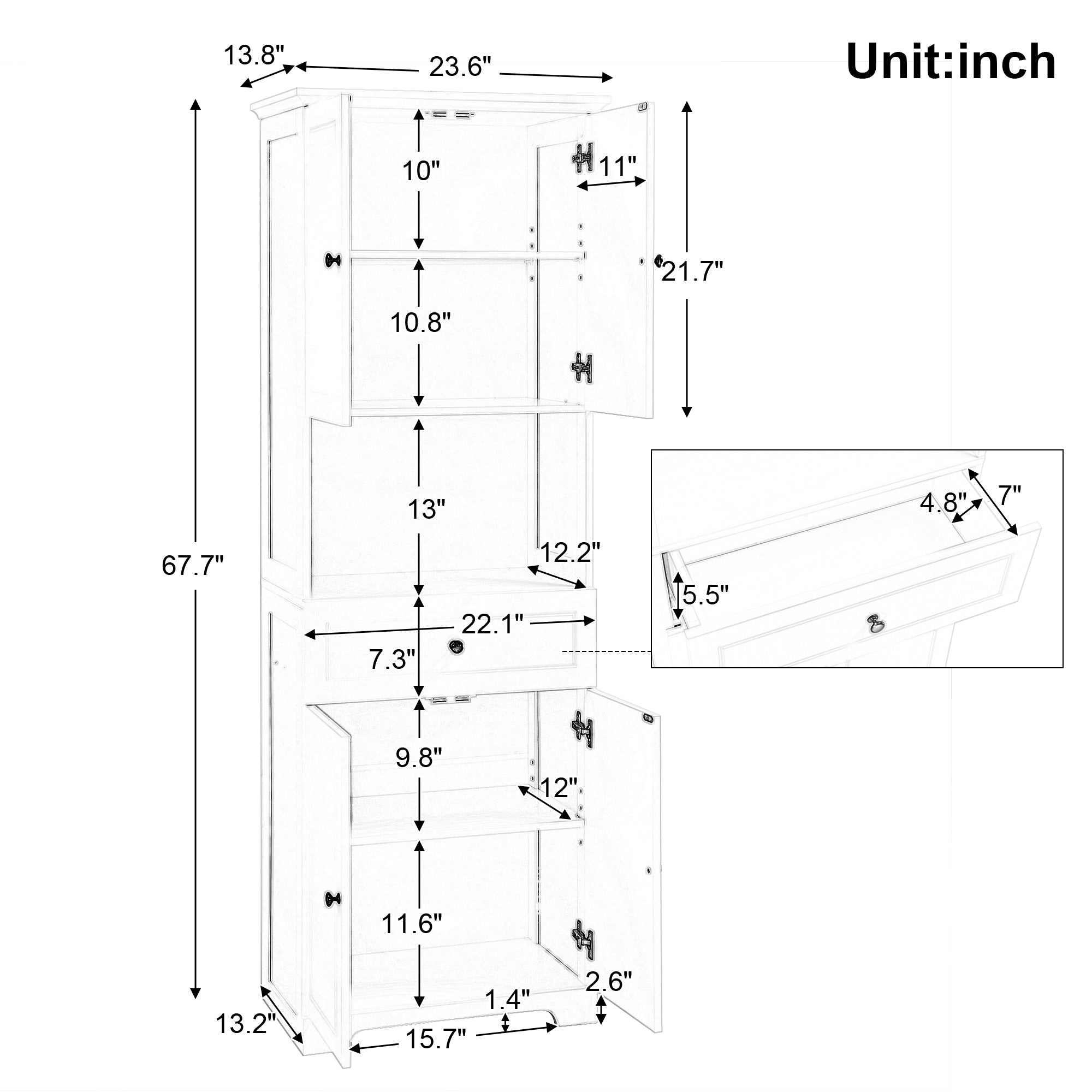 Credenza LED 3 Porte Ripiano Regolabile