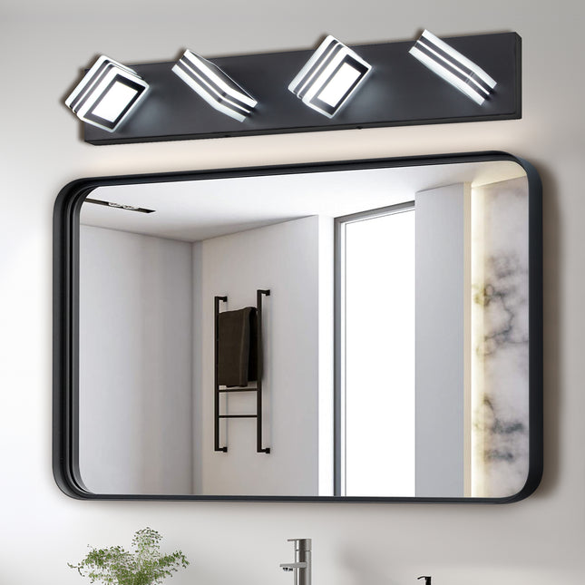 LED Modern Black Vanity Lights – 4-Lights Acrylic Matte Black Bathroom Vanity Lights for Over Mirror