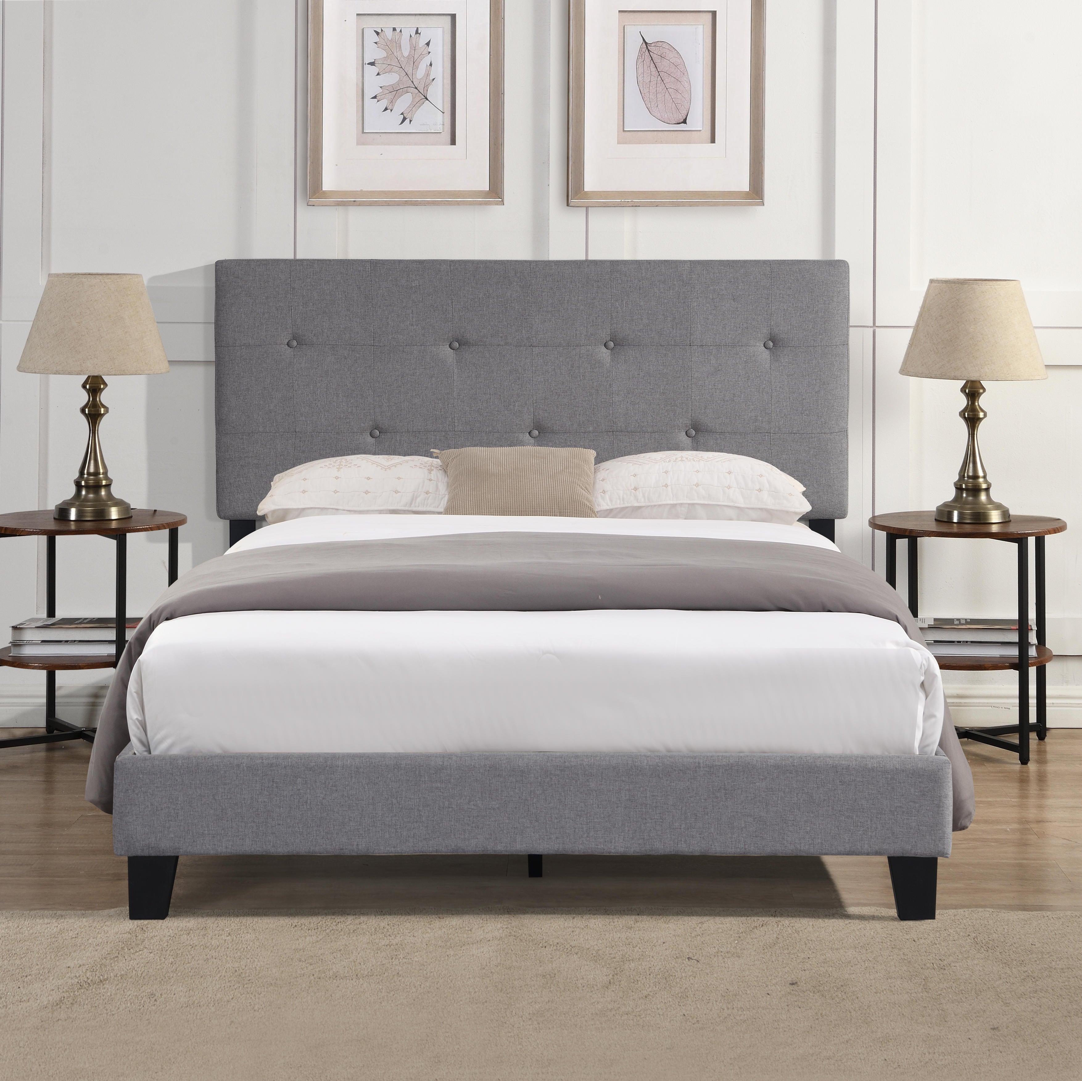 Letto Full Size Imbottito Lino Grigio