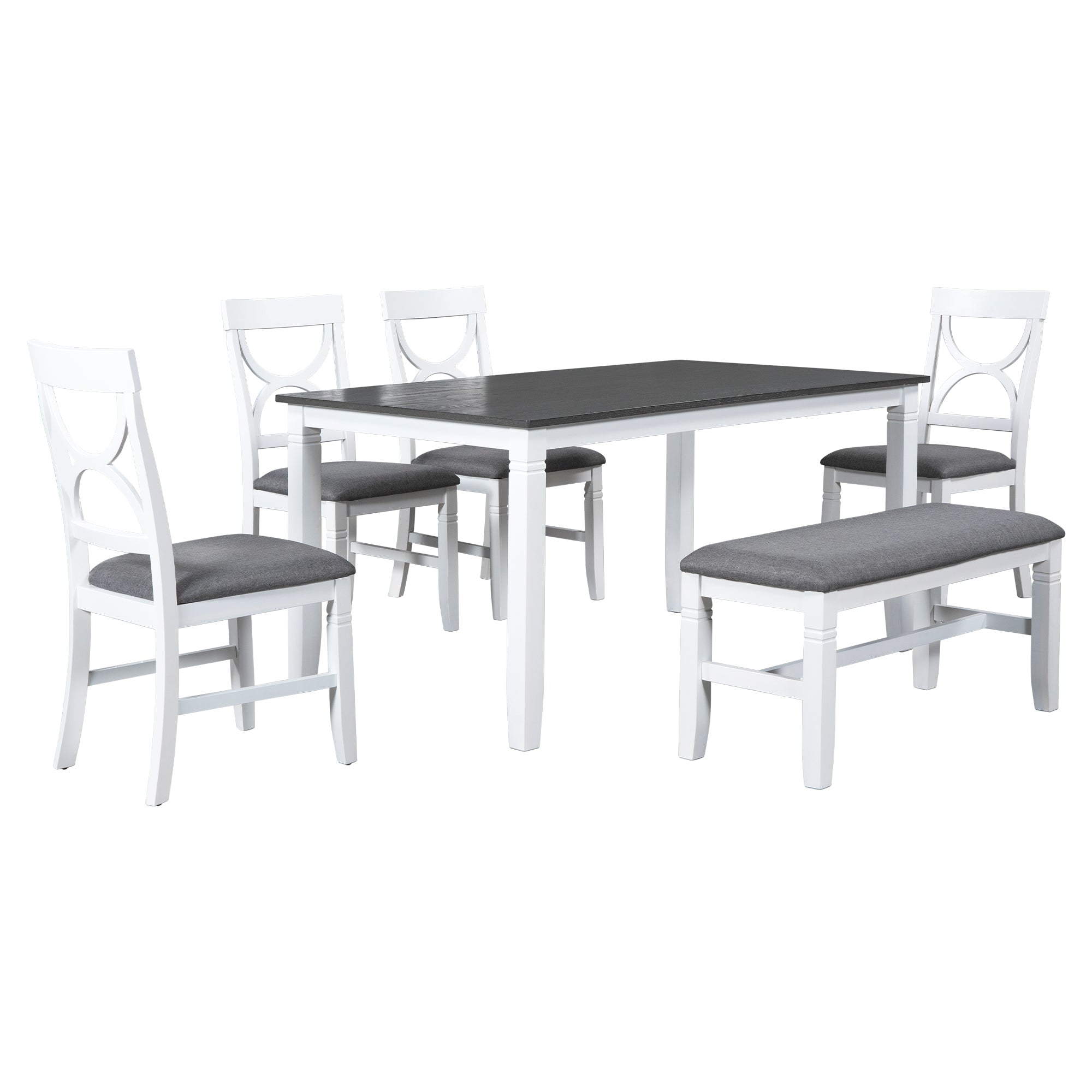 Set Tavolo Pranzo 6 Pezzi Legno Grigio Bianco