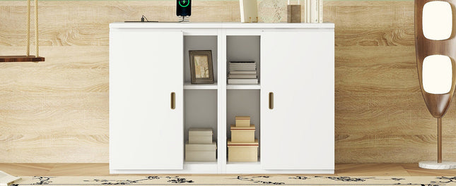 Full Size Murphy Bed with Shelves, Cabinets, and USB Ports – White