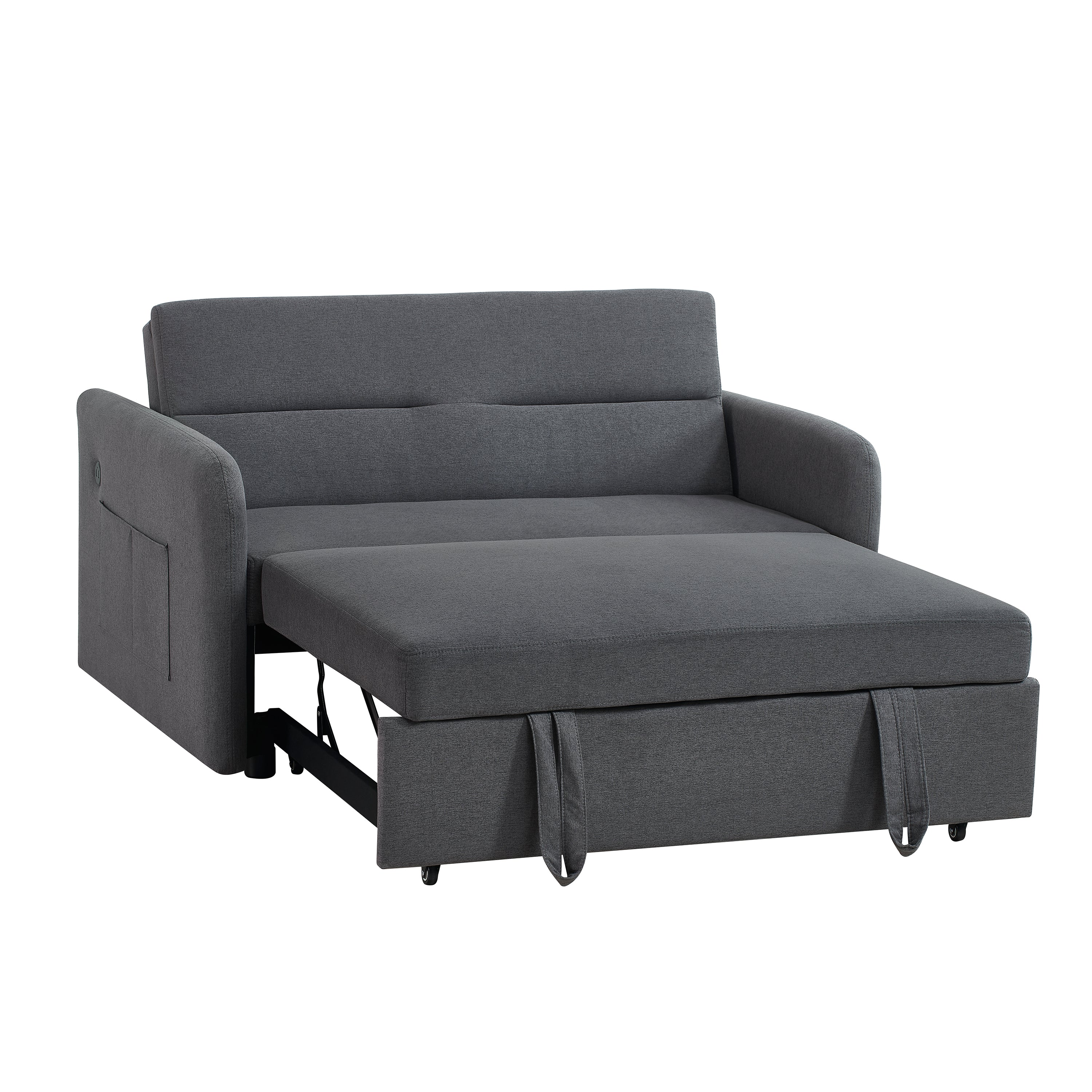 Divano Letto Twins in Tessuto Grigio con USB